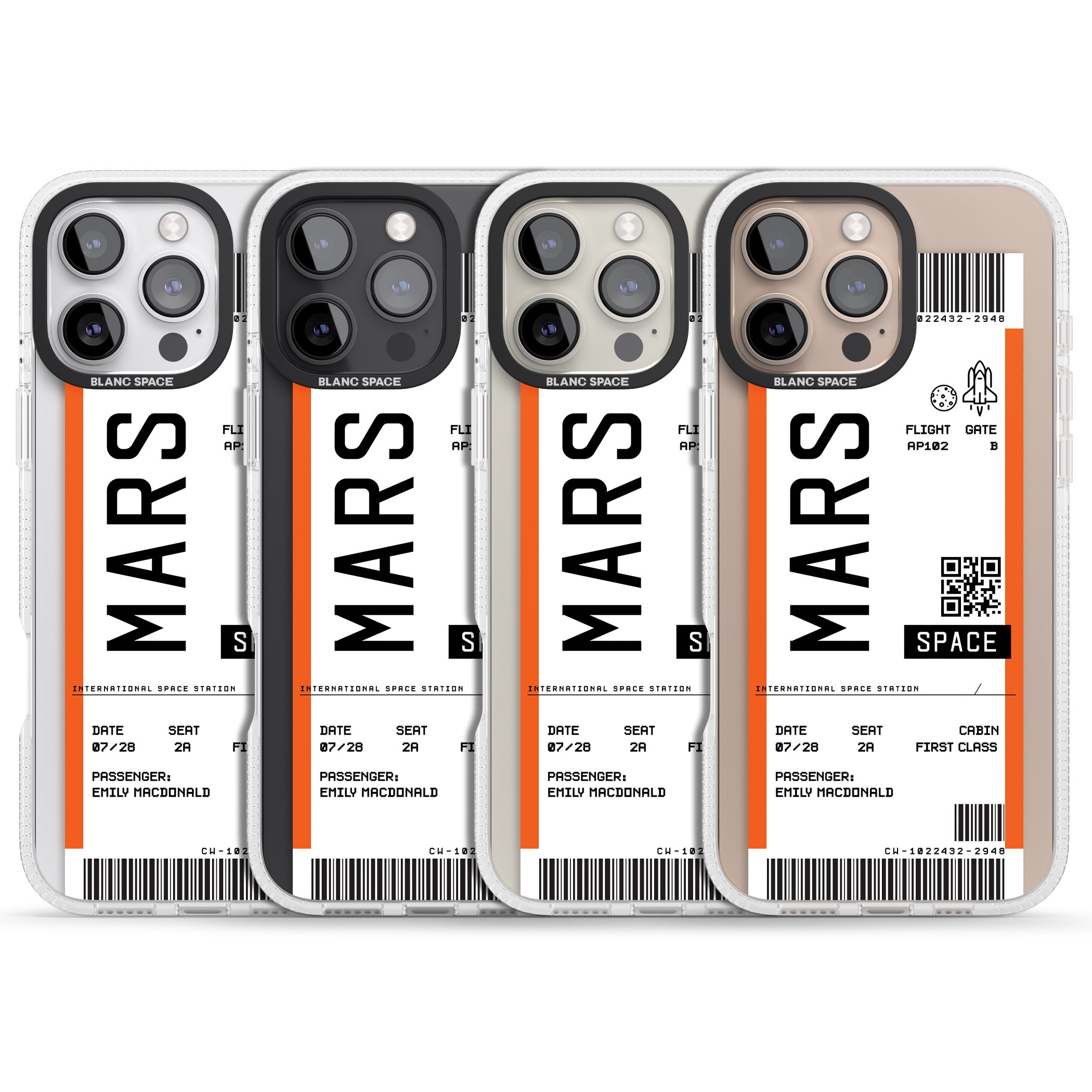 Personalised Mars Space Travel Ticket iPhone 16 Pro Max / 16 Pro Clear Case Impact Air - Blanc Space