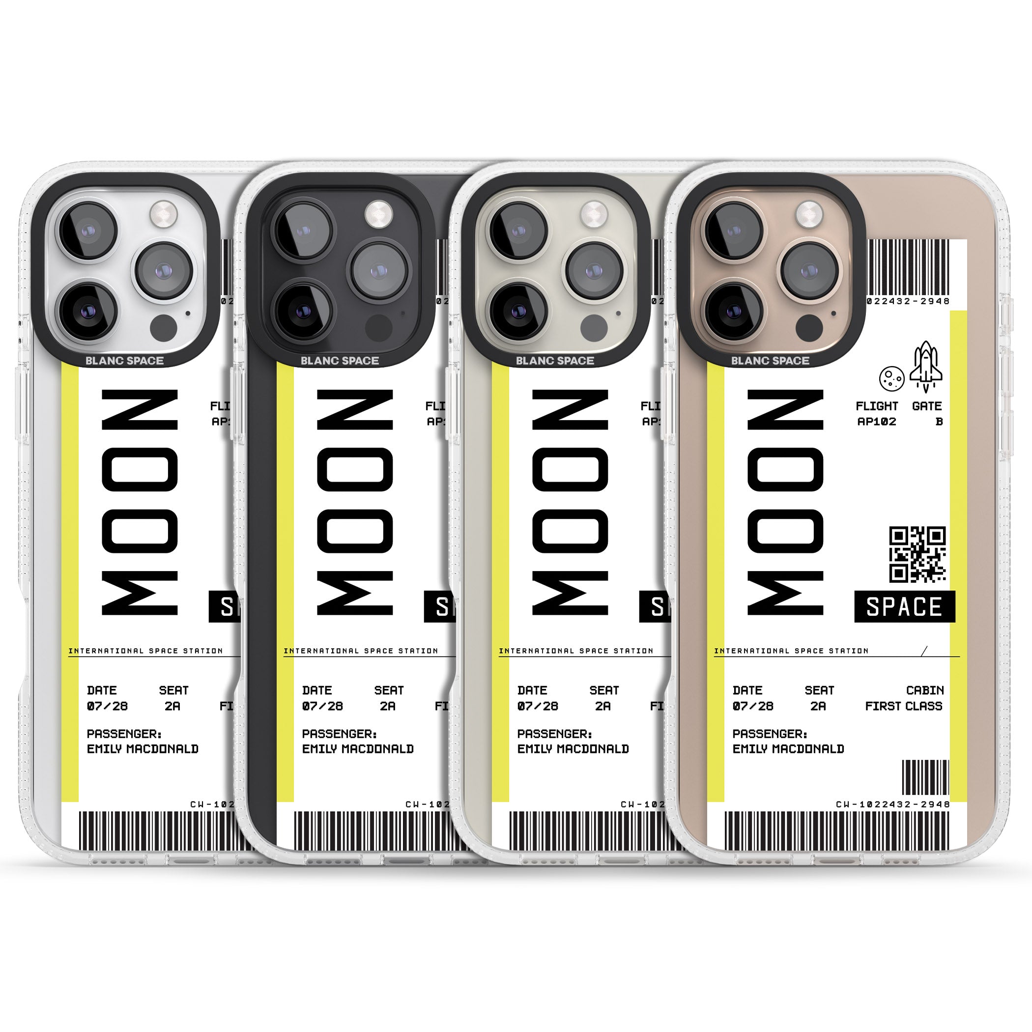 Personalised Moon Space Travel Ticket iPhone 16 Pro Max / 16 Pro Clear Case Impact Air - Blanc Space