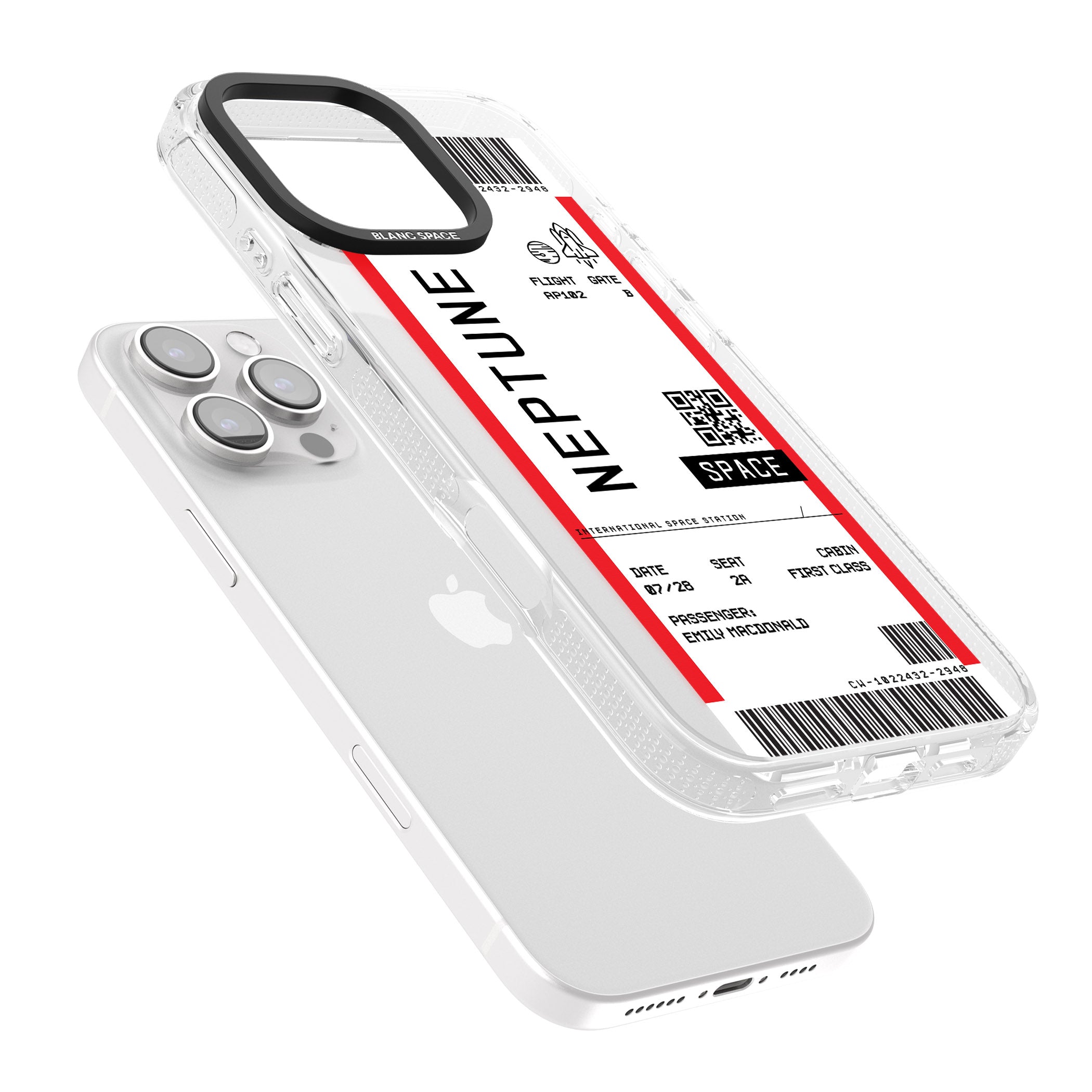 Personalised Neptune Space Travel Ticket iPhone 16 Pro Max / 16 Pro Clear Case Impact Air - Blanc Space