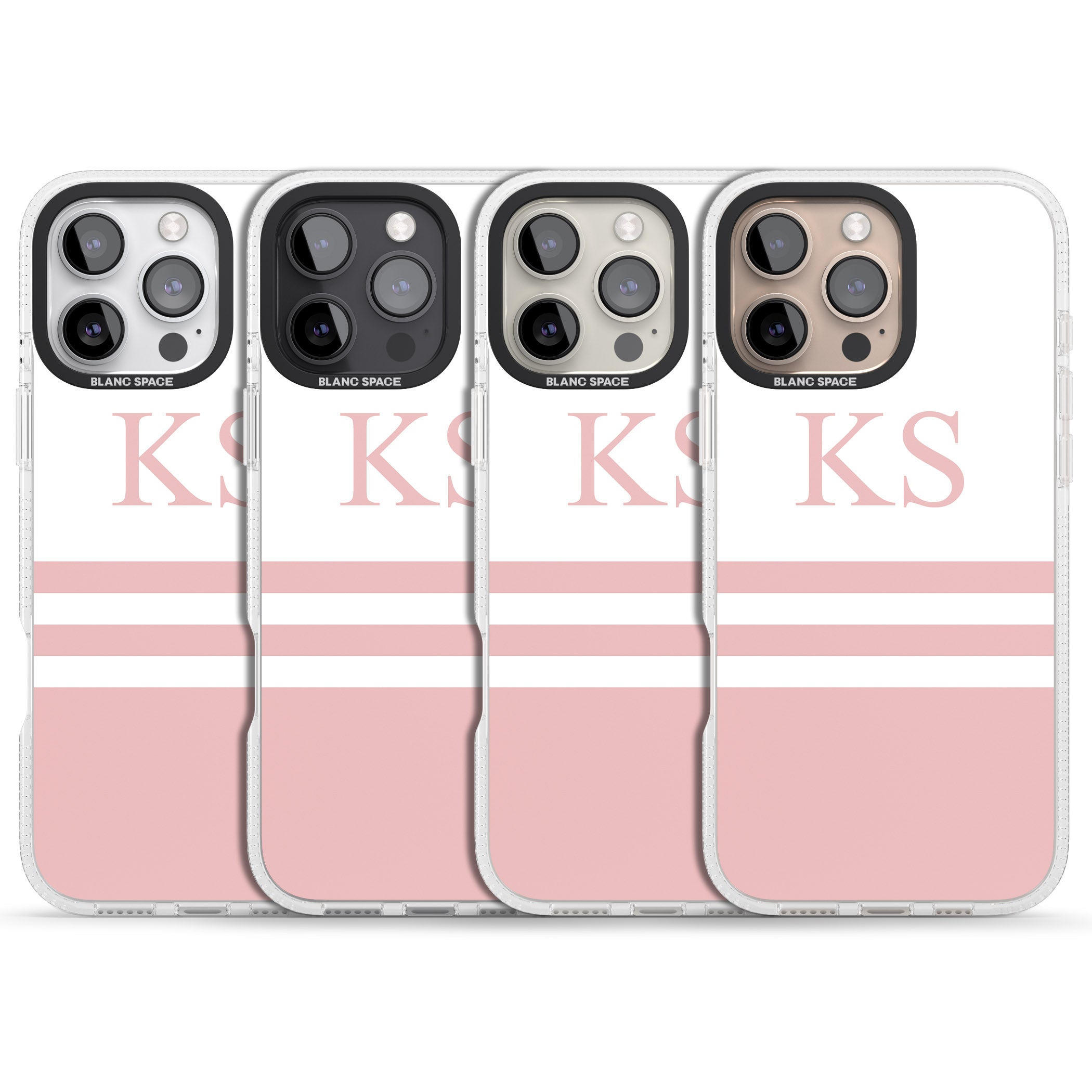 Personalised Minimal Pink Stripes & Initials iPhone 16 Pro Max / 16 Pro Clear Case Impact Air - Blanc Space
