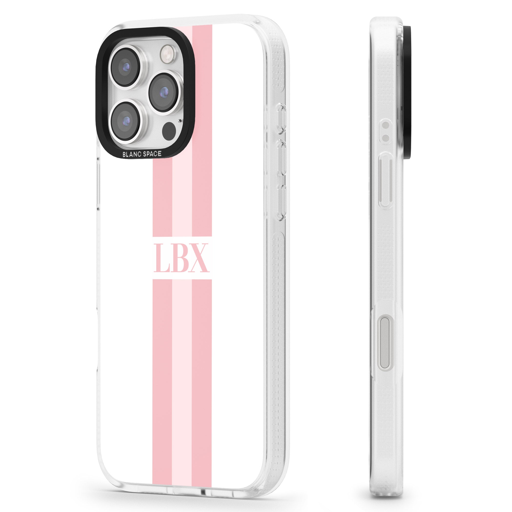 Personalised Minimal Pink Stripes iPhone 16 Pro Max / 16 Pro Clear Case Impact Air - Blanc Space