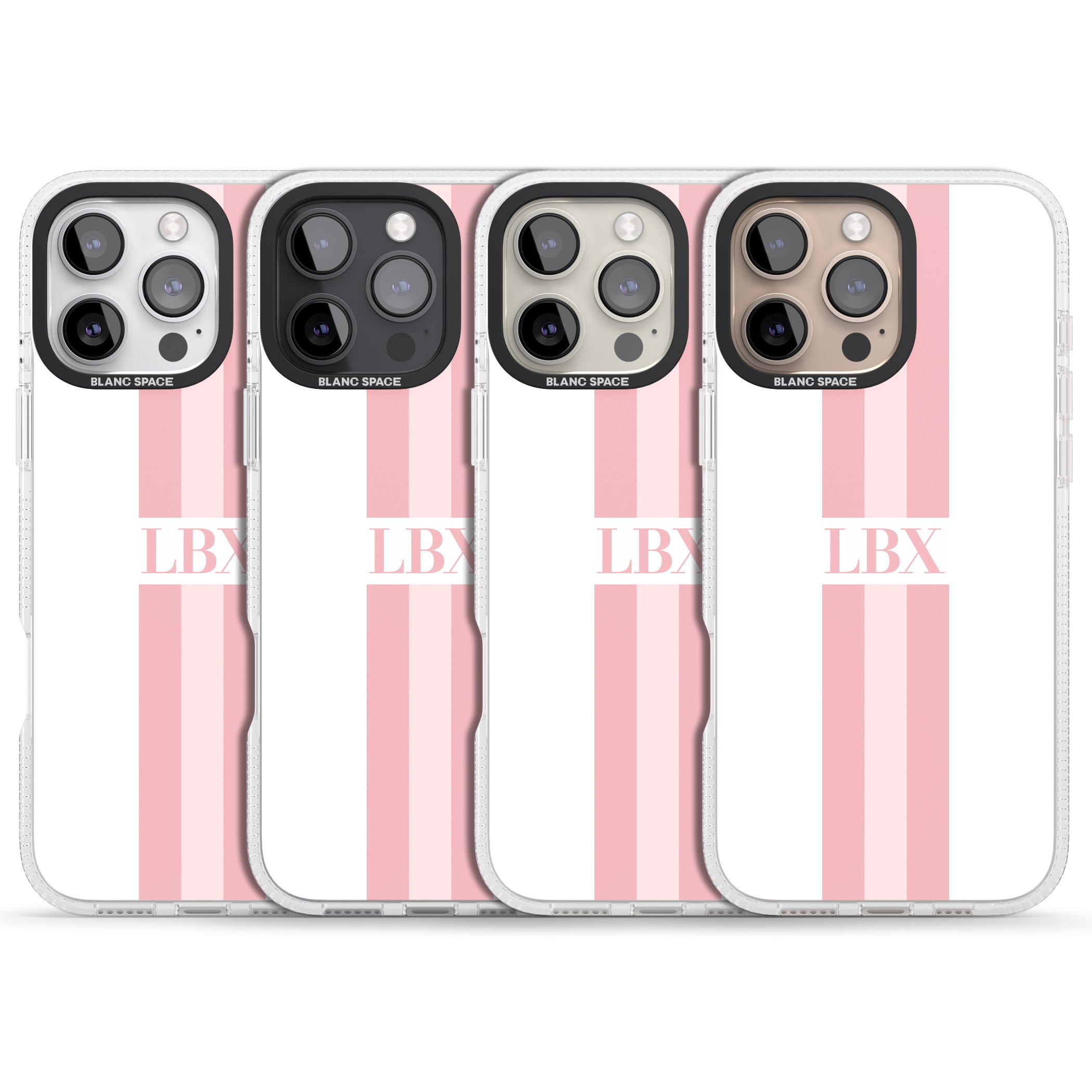Personalised Minimal Pink Stripes iPhone 16 Pro Max / 16 Pro Clear Case Impact Air - Blanc Space