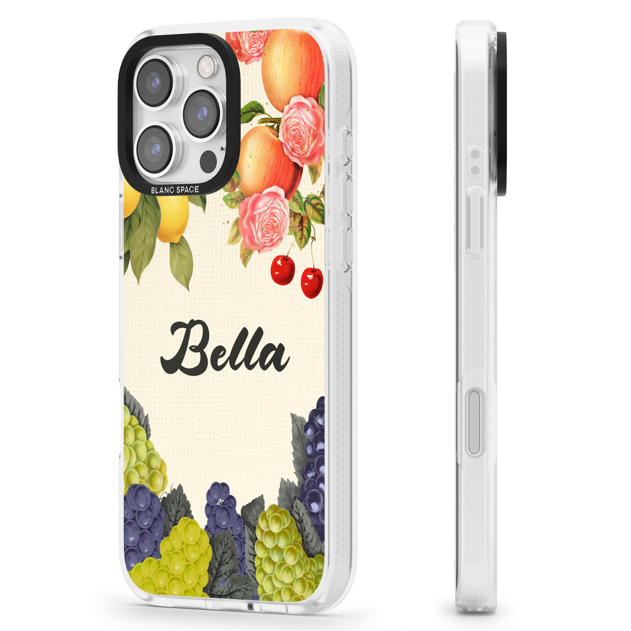 Personalised Vintage Fruits iPhone 16 Pro Max / 16 Pro Clear Case Impact Air - Blanc Space