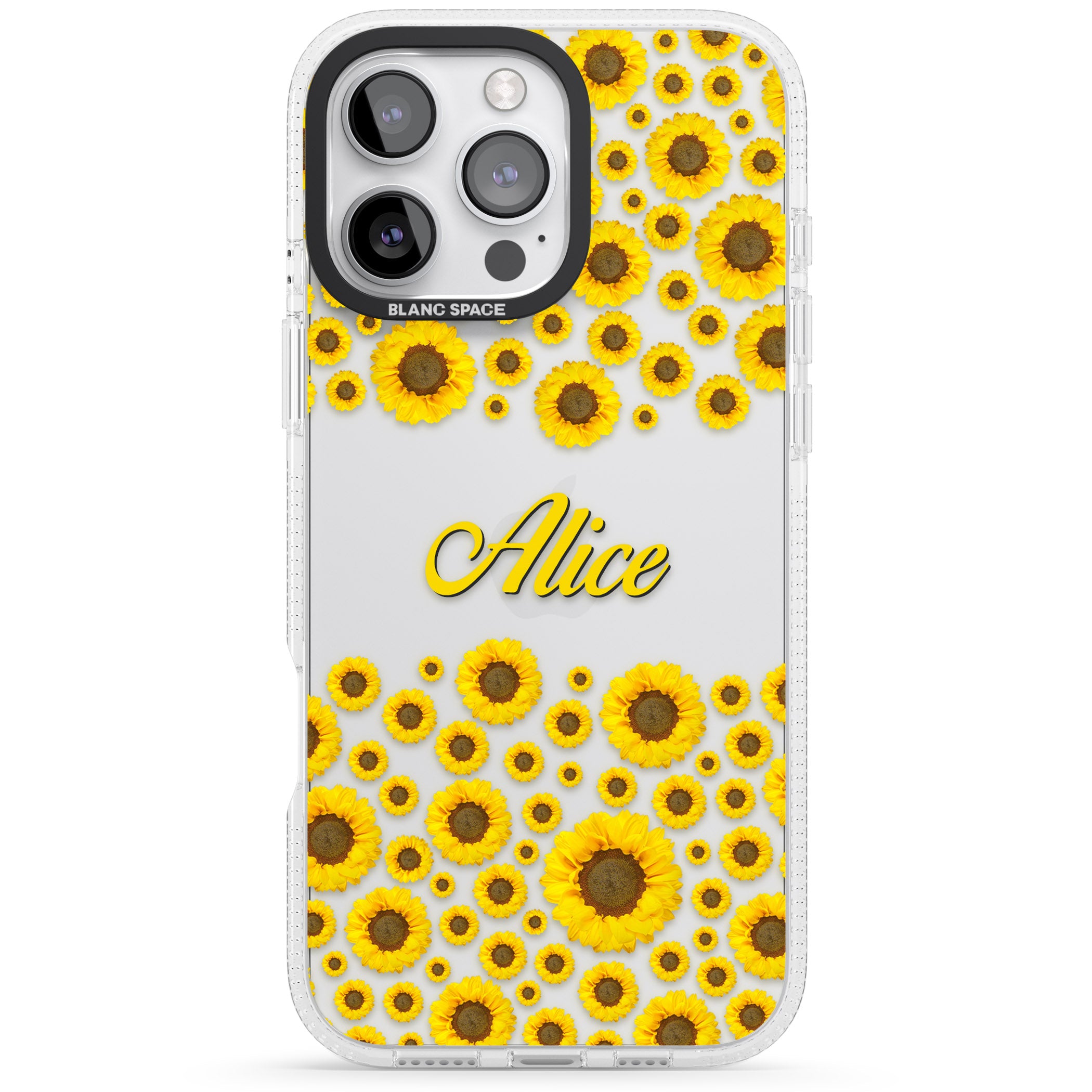 Personalised Sunflowers iPhone 16 Pro Max / 16 Pro Clear Case Impact Air - Blanc Space