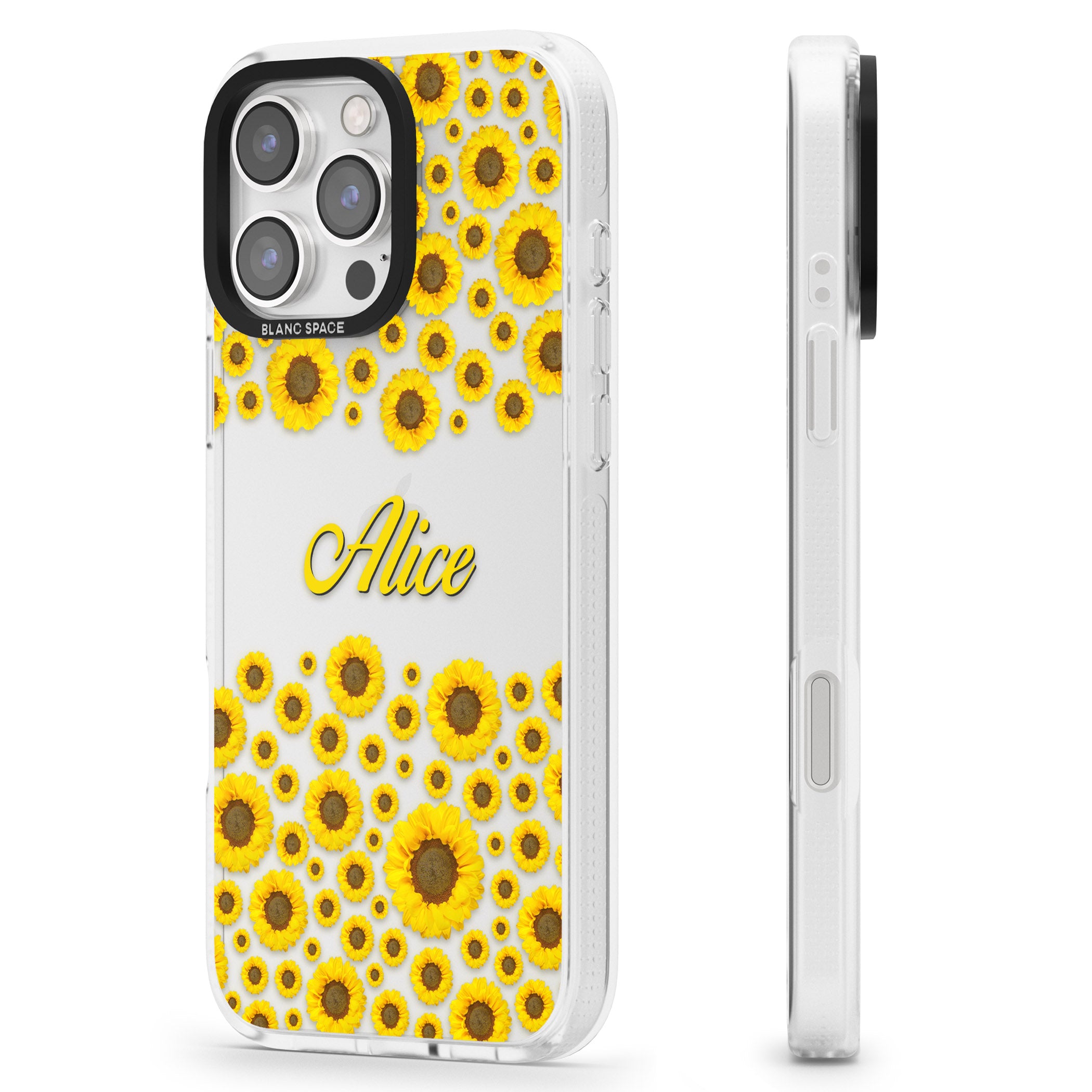 Personalised Sunflowers iPhone 16 Pro Max / 16 Pro Clear Case Impact Air - Blanc Space