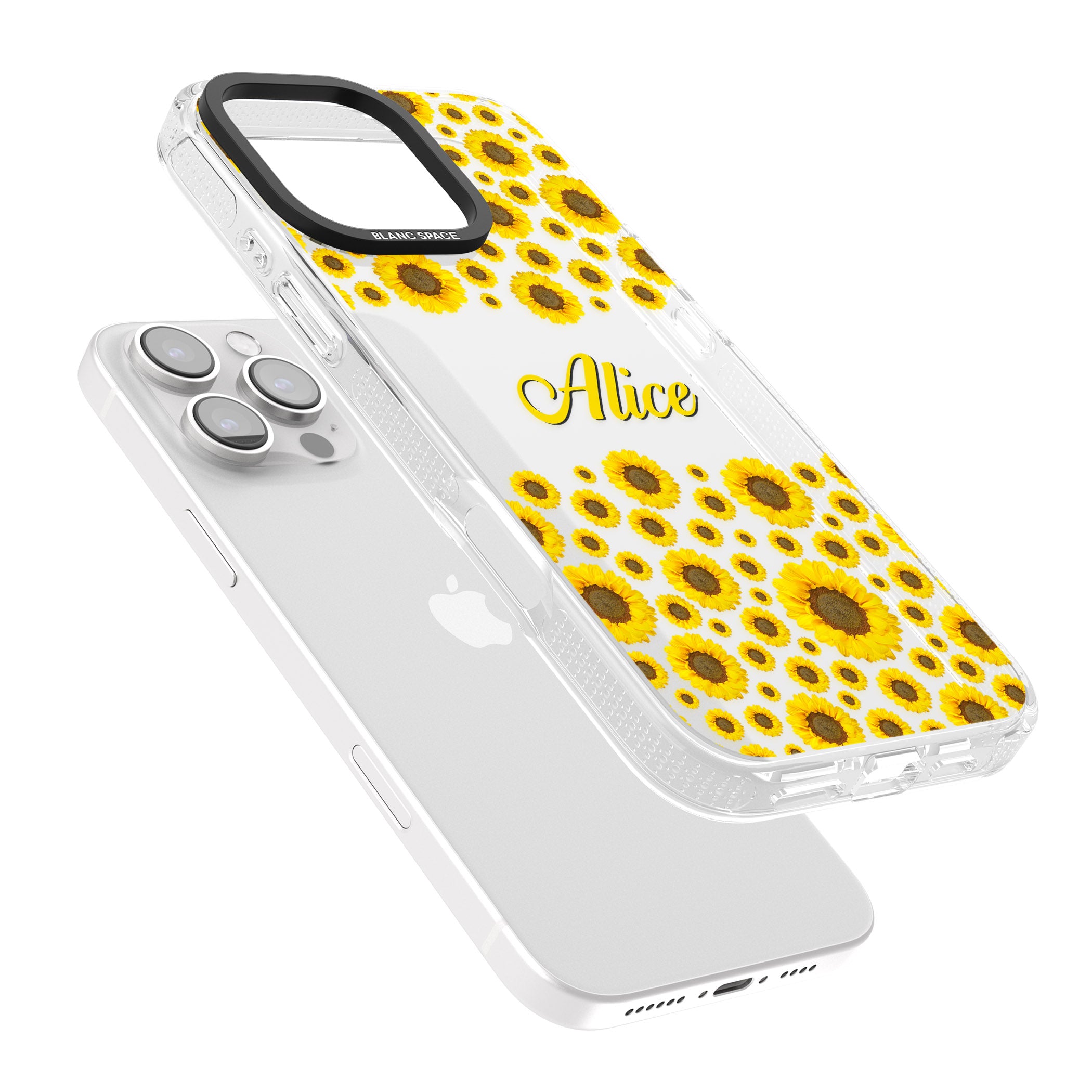 Personalised Sunflowers iPhone 16 Pro Max / 16 Pro Clear Case Impact Air - Blanc Space