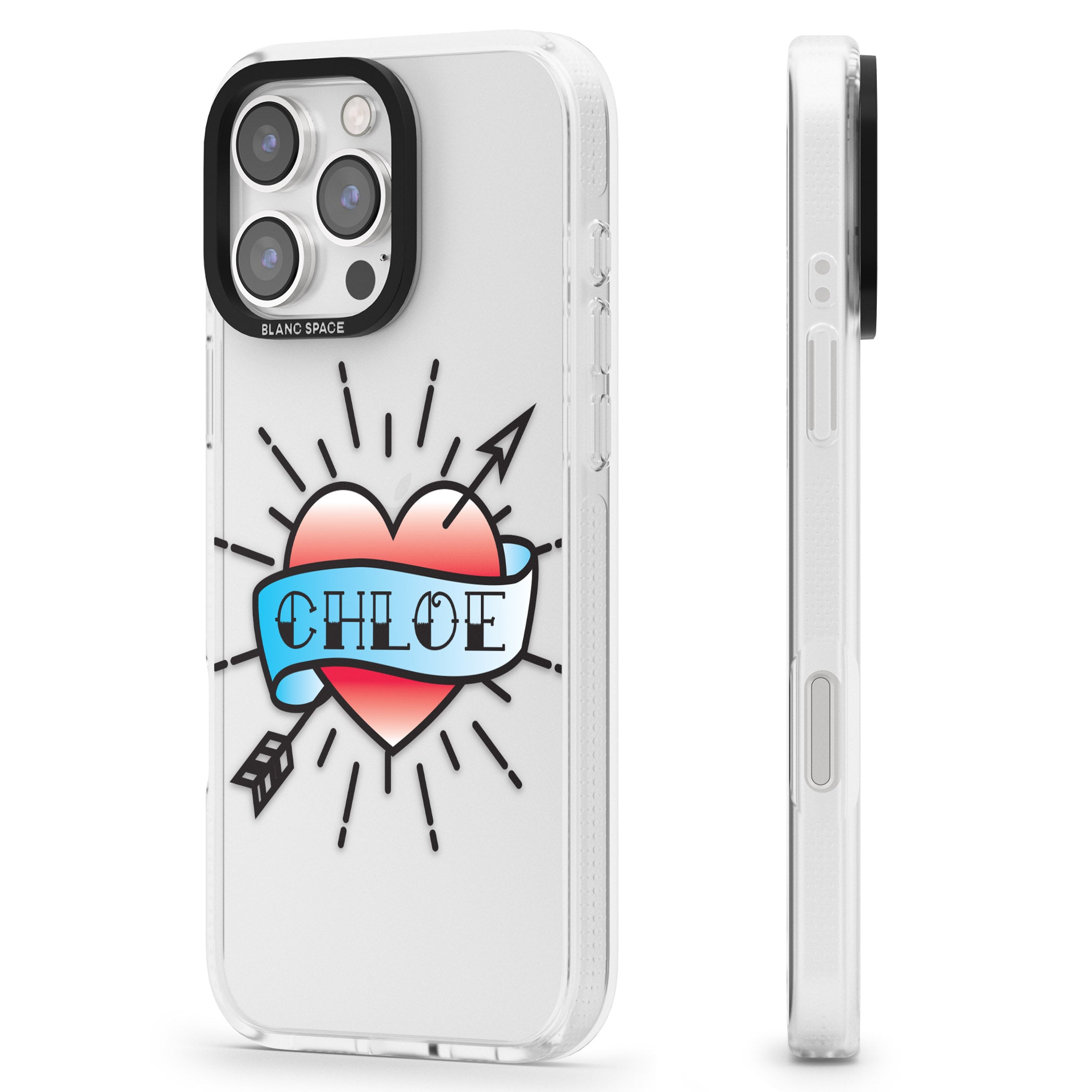Personalised Heart Tattoo iPhone 16 Pro Max / 16 Pro Clear Case Impact Air - Blanc Space