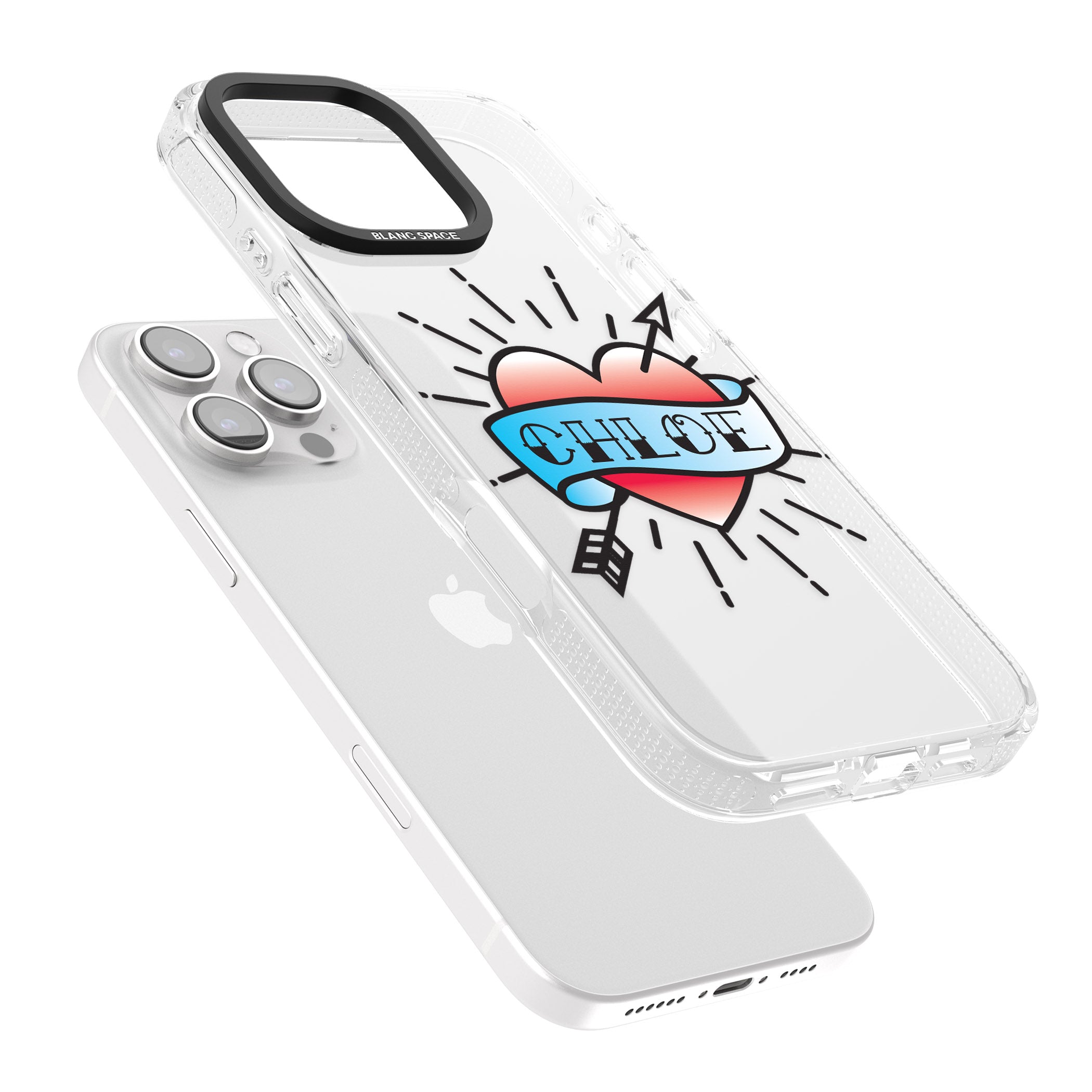 Personalised Heart Tattoo iPhone 16 Pro Max / 16 Pro Clear Case Impact Air - Blanc Space