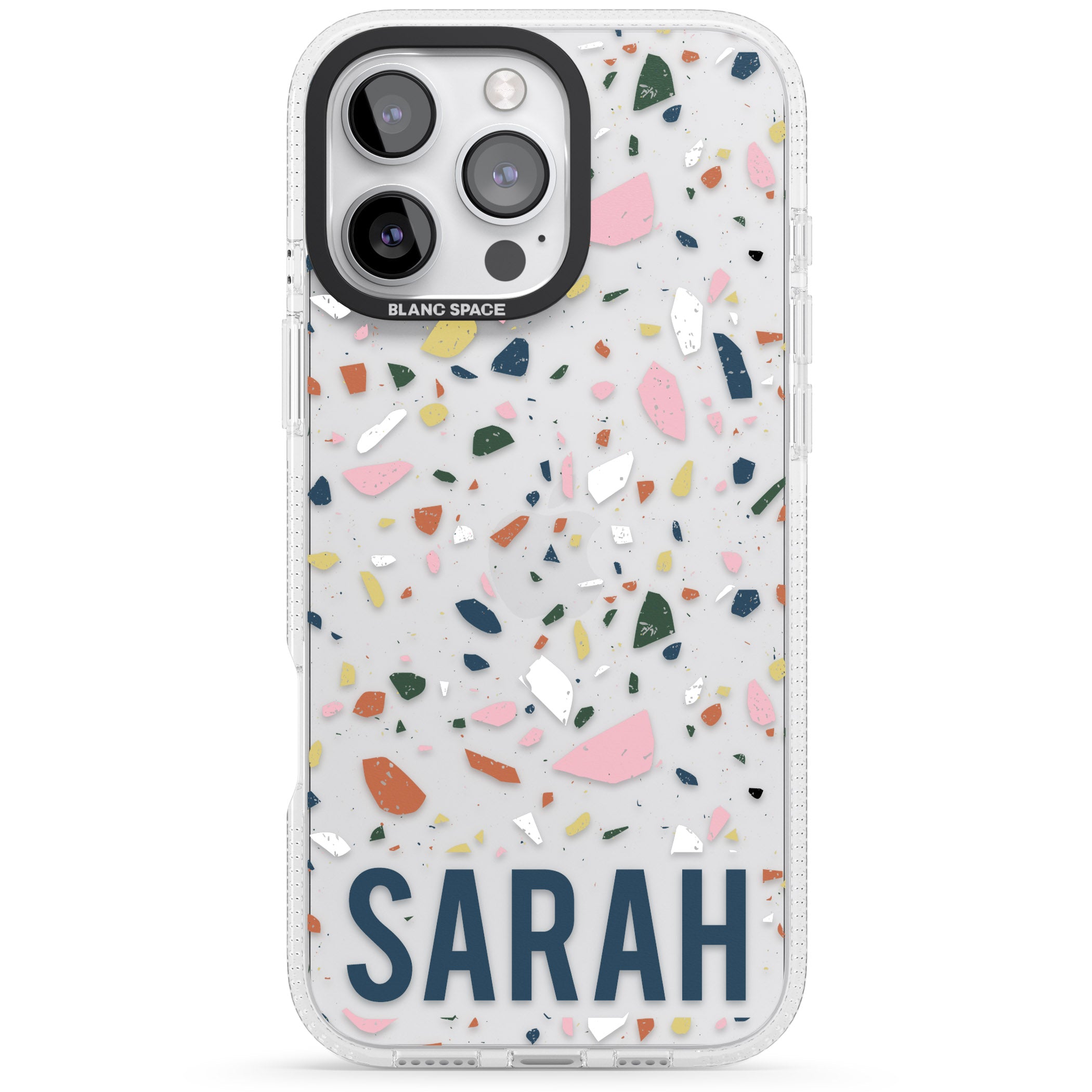 Personalised Terrazzo iPhone 16 Pro Max / 16 Pro Clear Case Impact Air - Blanc Space
