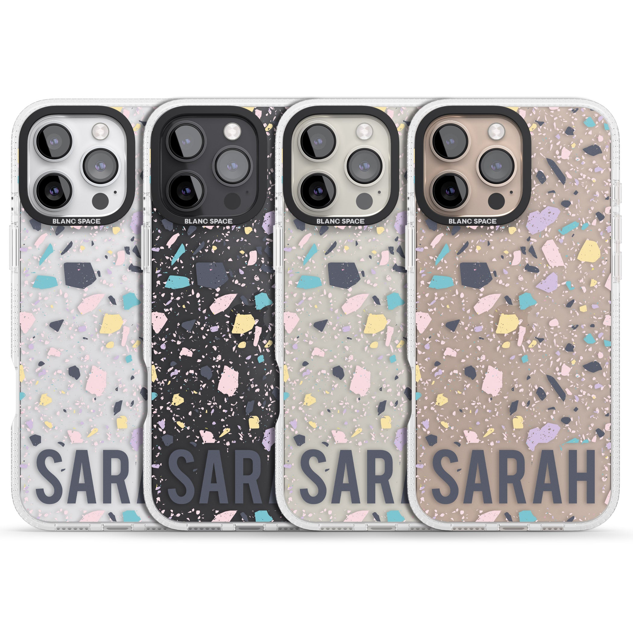 Personalised Terrazzo - Pink, Purple, Blue iPhone 16 Pro Max / 16 Pro Clear Case Impact Air - Blanc Space