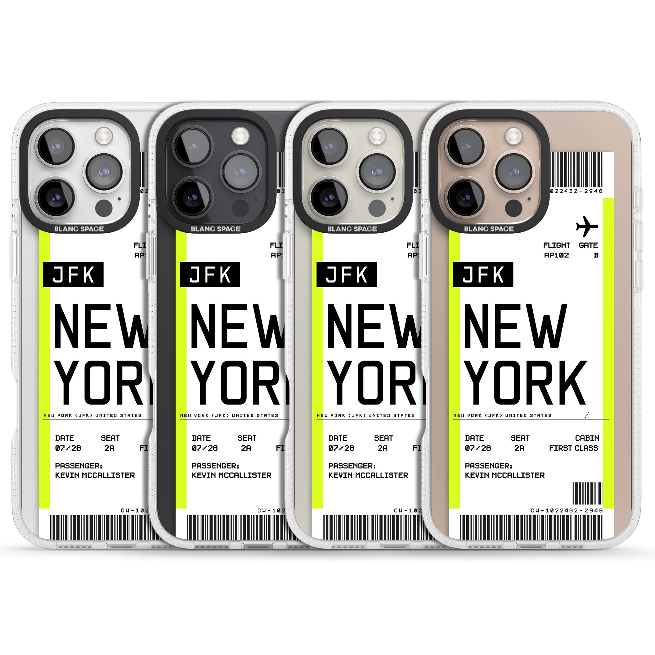 Personalised New York Boarding Pass iPhone 16 Pro Max / 16 Pro Clear Case Impact Air - Blanc Space