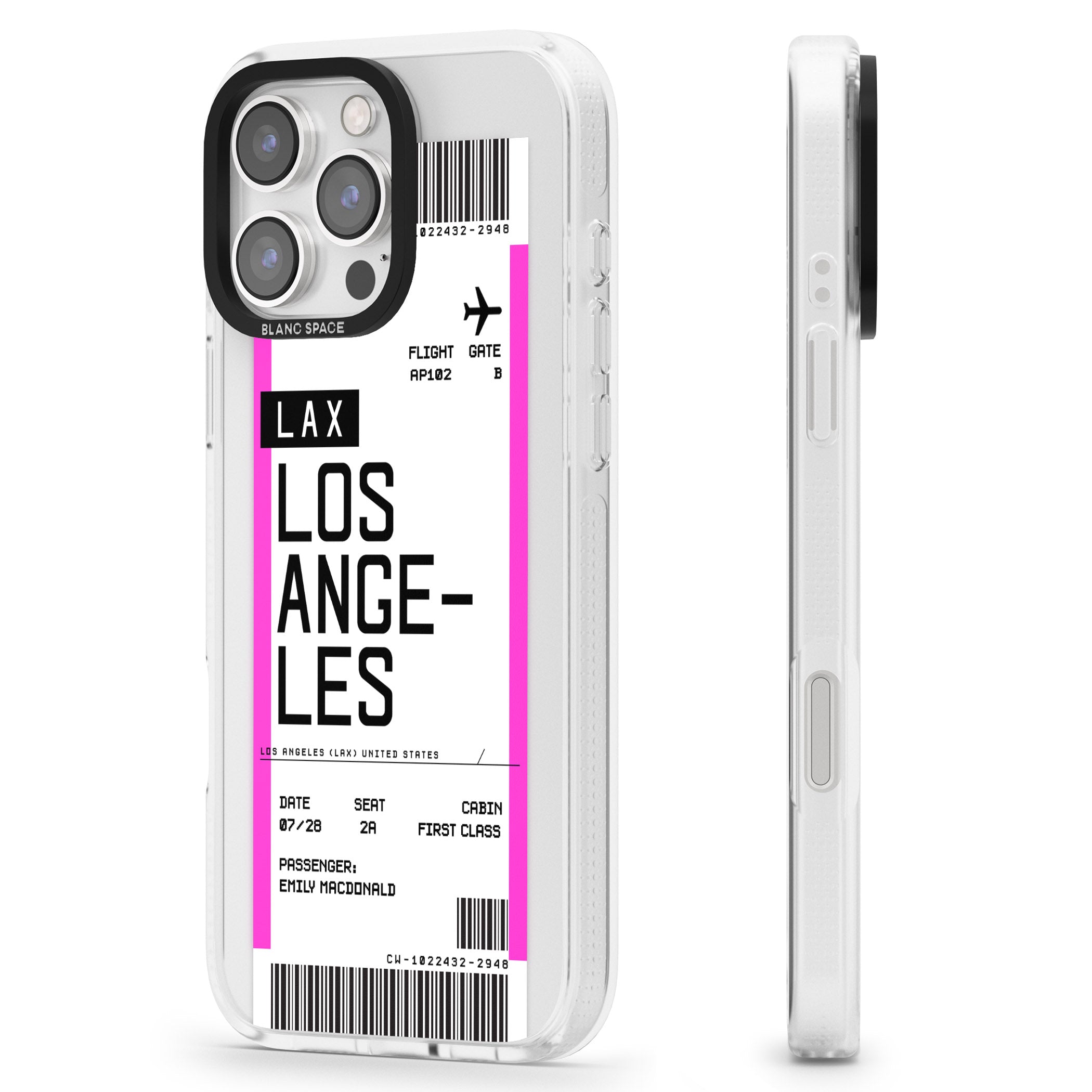 Personalised Los Angeles Boarding Pass iPhone 16 Pro Max / 16 Pro Clear Case Impact Air - Blanc Space