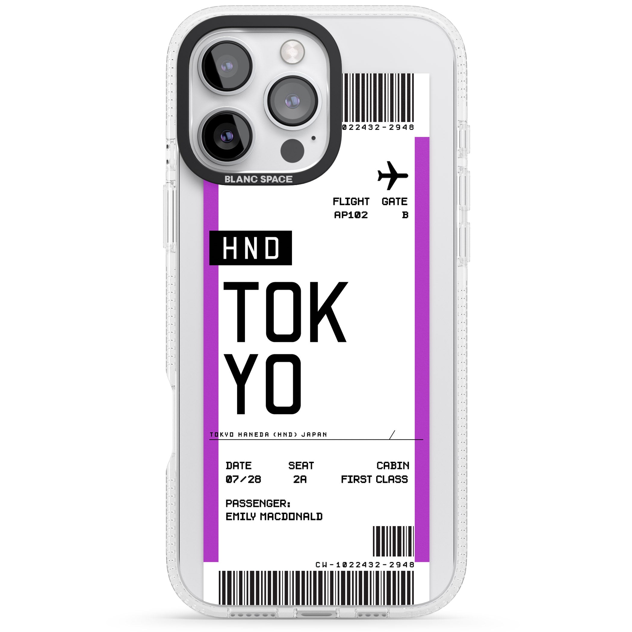 Personalised Tokyo Boarding Pass iPhone 16 Pro Max / 16 Pro Clear Case Impact Air - Blanc Space