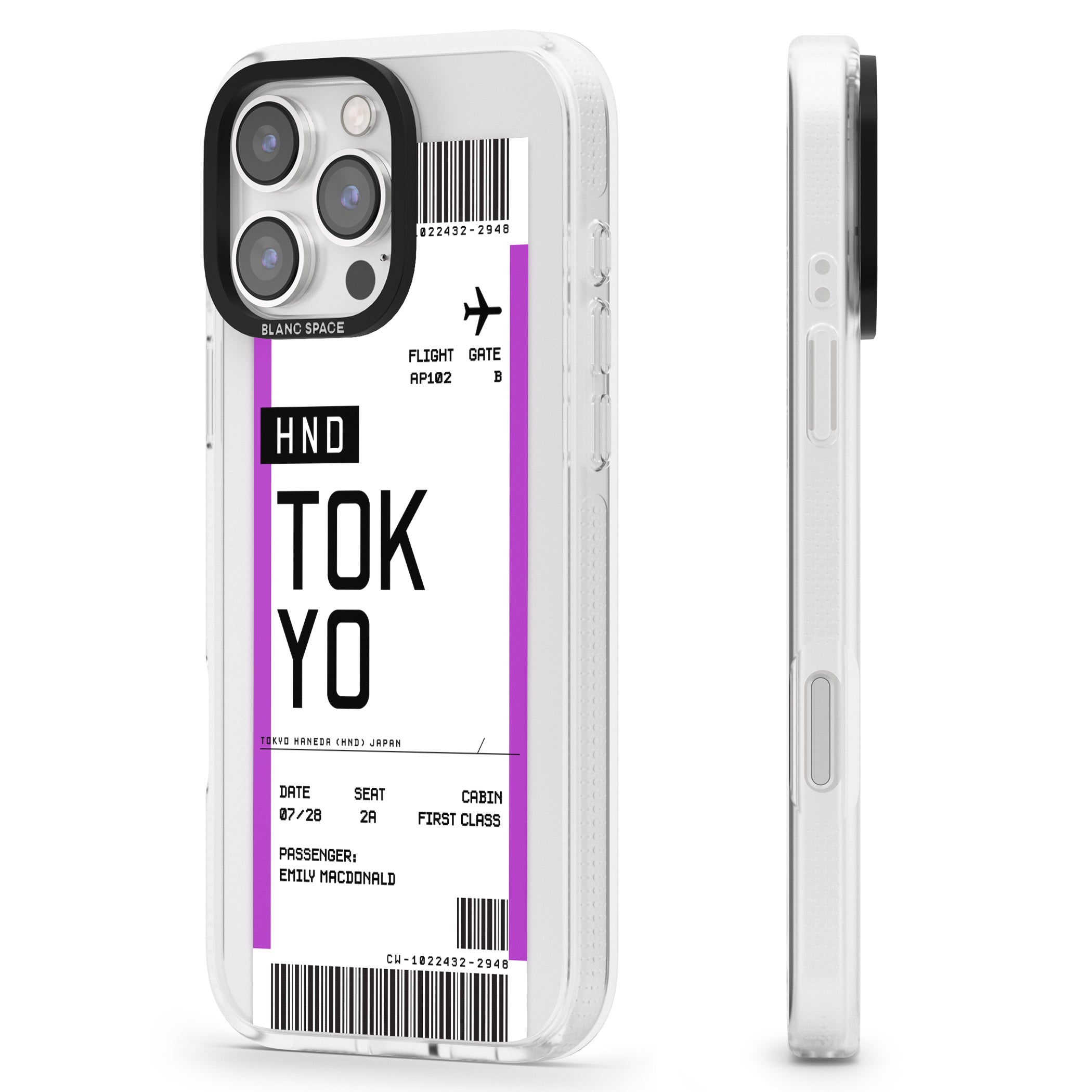 Personalised Tokyo Boarding Pass iPhone 16 Pro Max / 16 Pro Clear Case Impact Air - Blanc Space