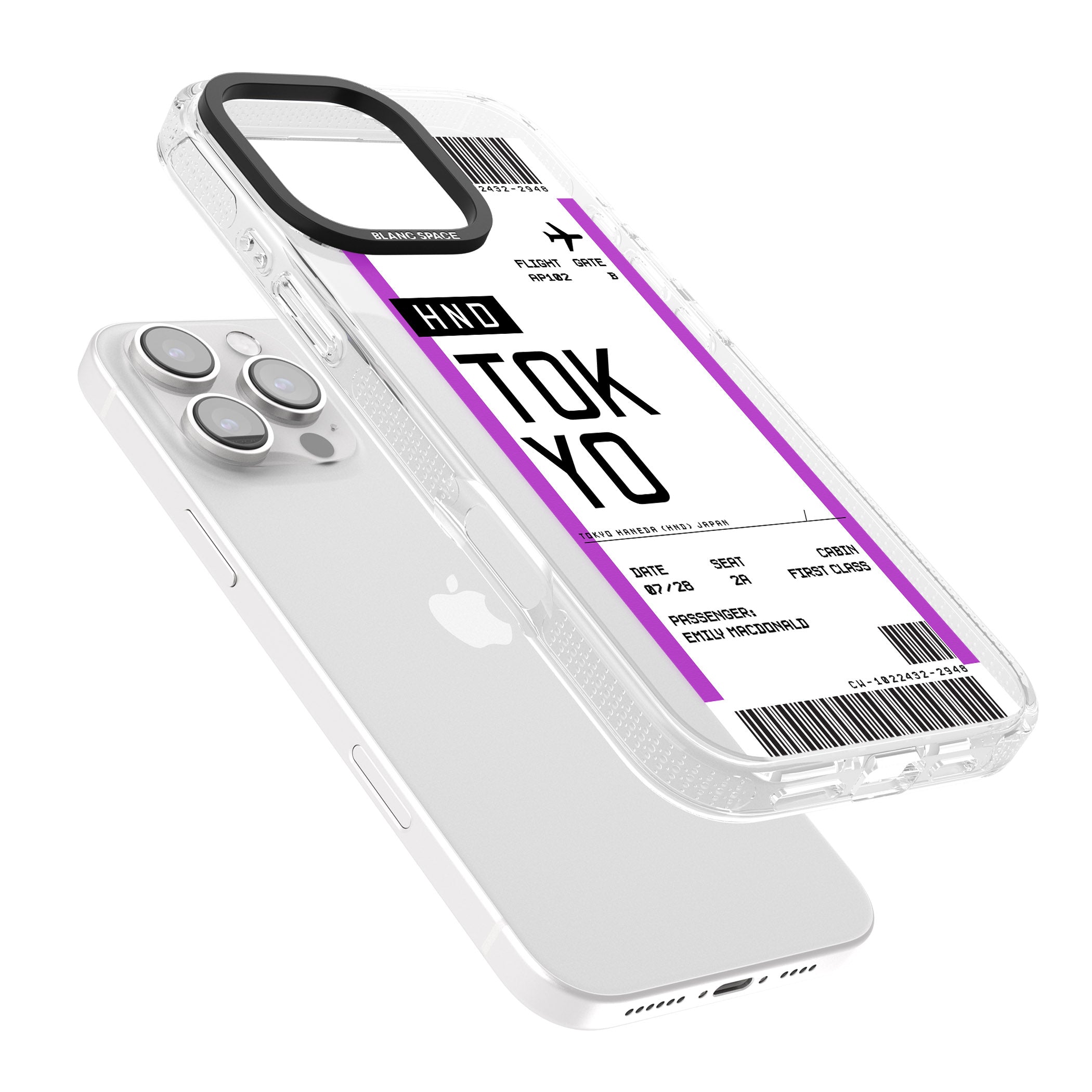Personalised Tokyo Boarding Pass iPhone 16 Pro Max / 16 Pro Clear Case Impact Air - Blanc Space
