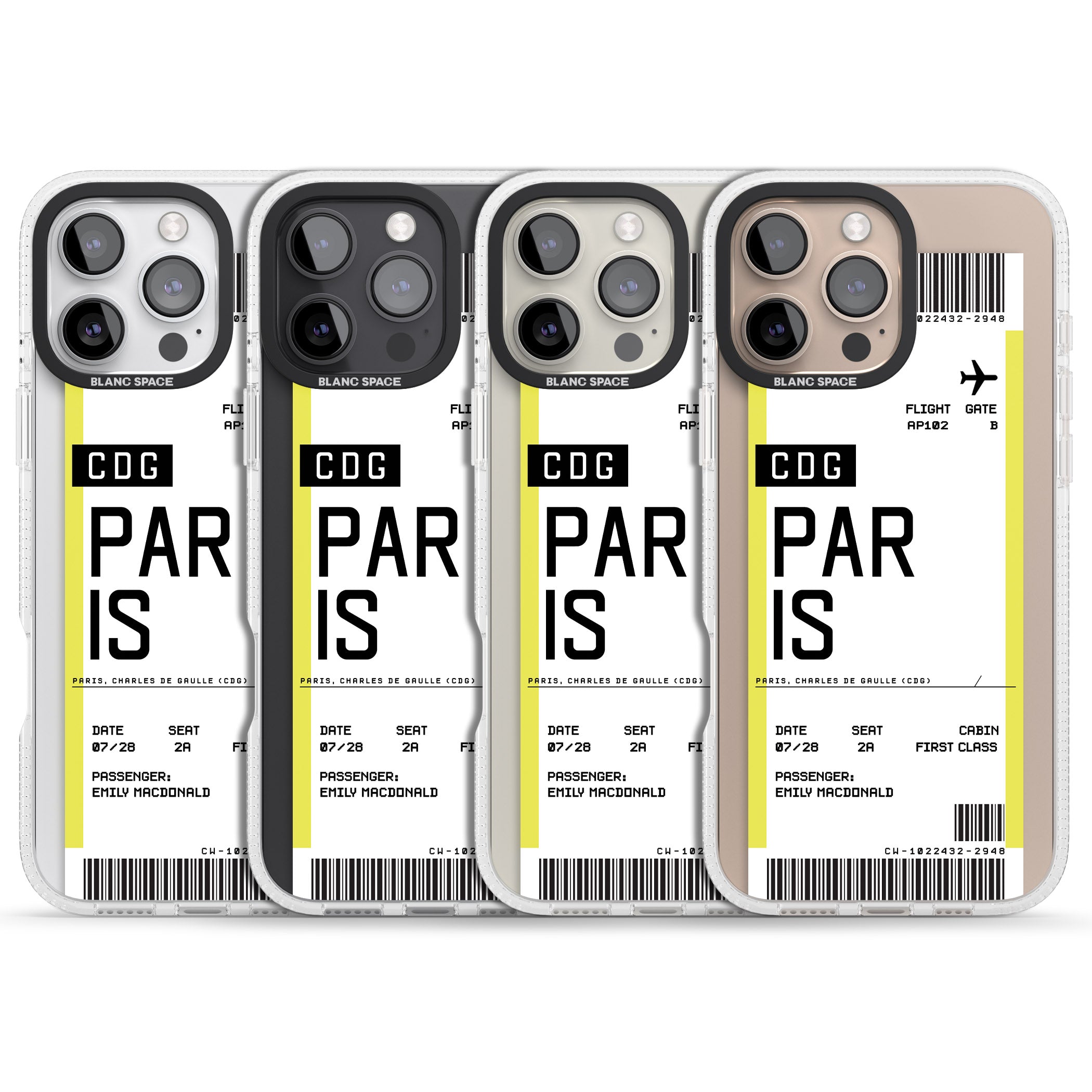 Personalised Paris Boarding Pass iPhone 16 Pro Max / 16 Pro Clear Case Impact Air - Blanc Space