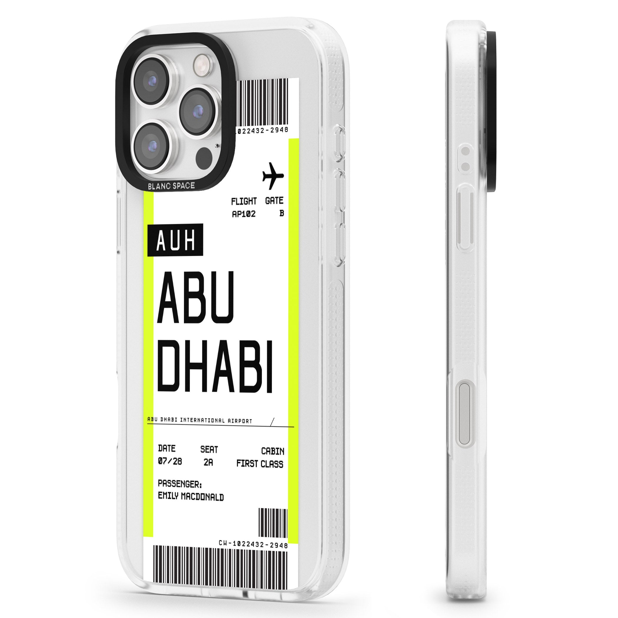 Personalised Abu Dhabi Boarding Pass iPhone 16 Pro Max / 16 Pro Clear Case Impact Air - Blanc Space
