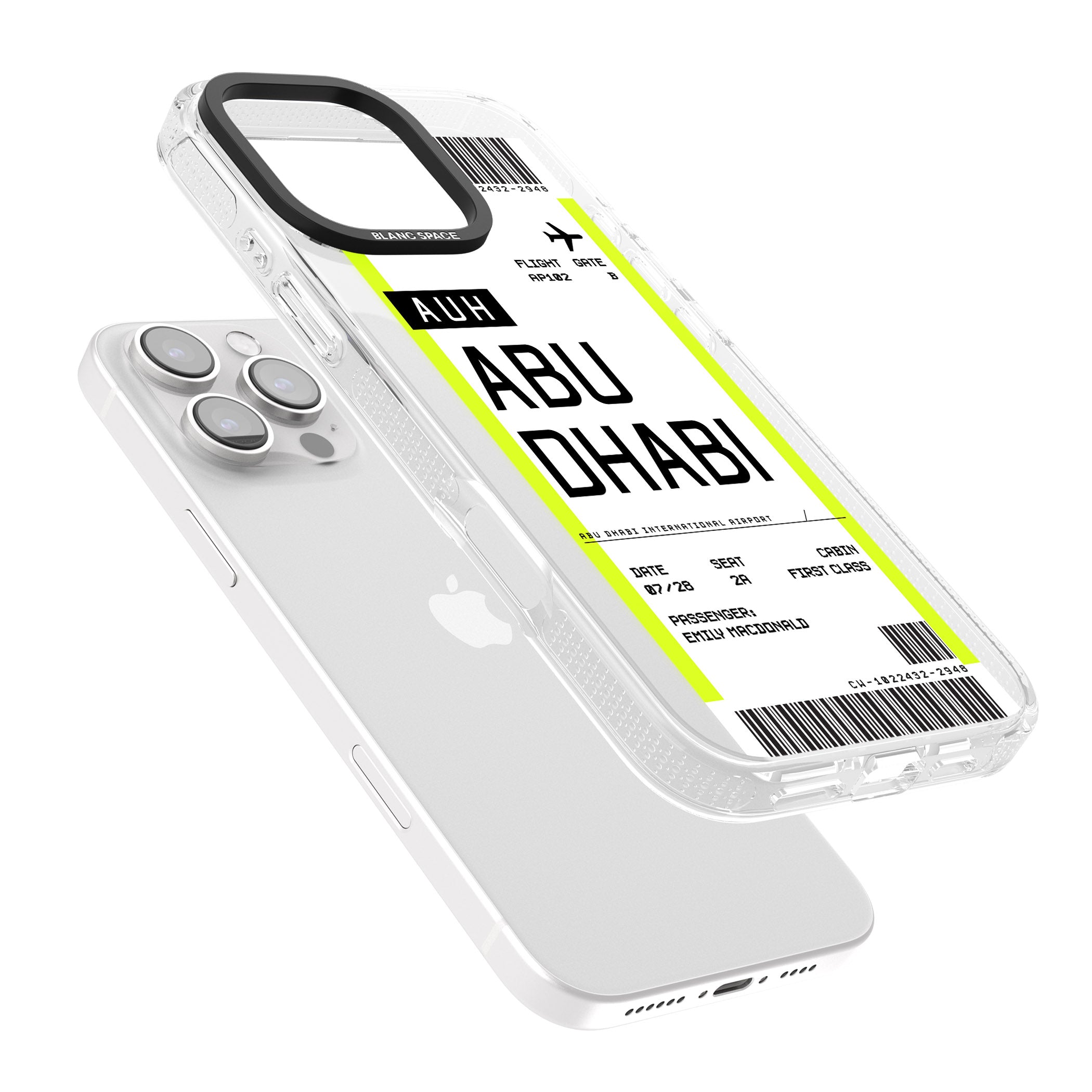 Personalised Abu Dhabi Boarding Pass iPhone 16 Pro Max / 16 Pro Clear Case Impact Air - Blanc Space