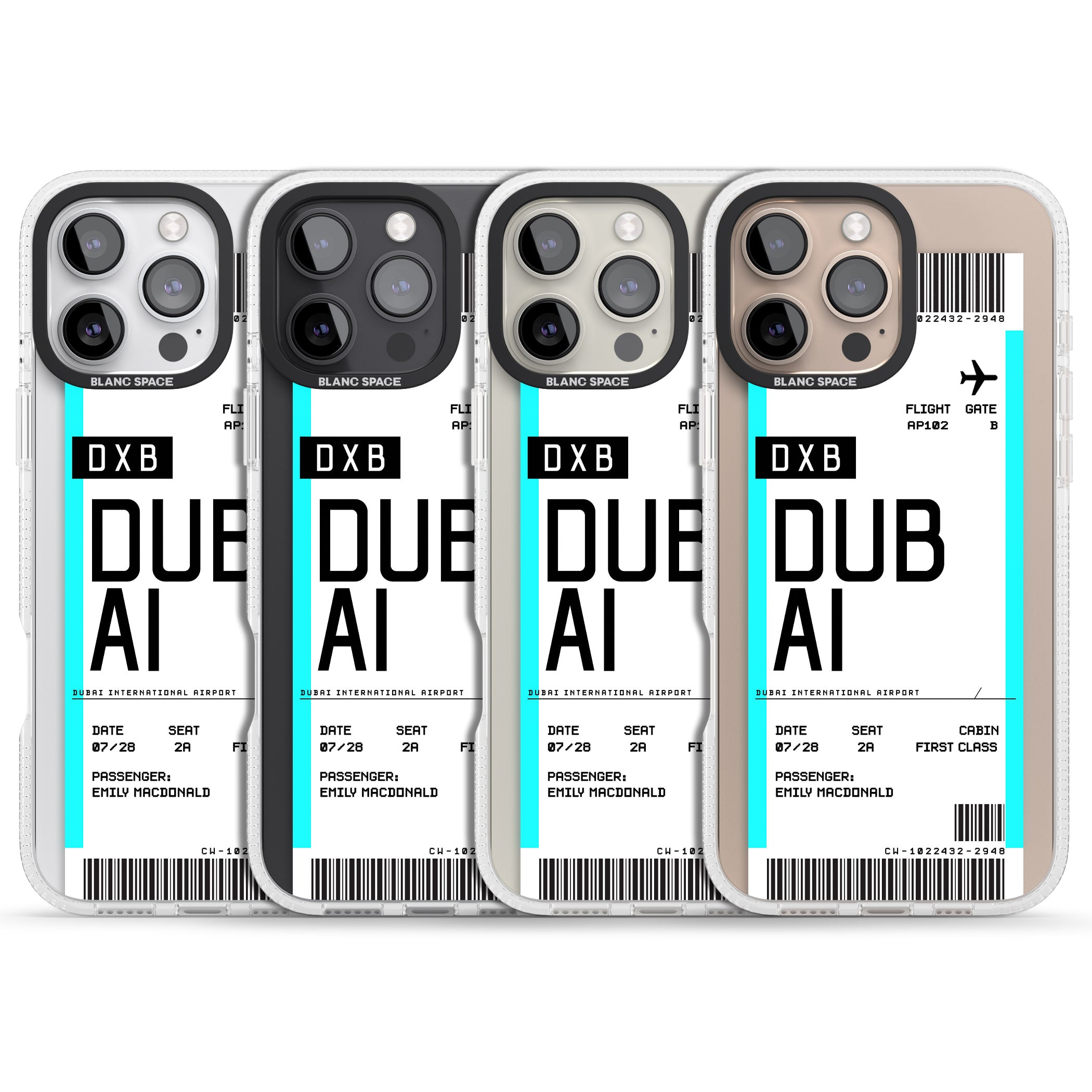Personalised Dubai Boarding Pass iPhone 16 Pro Max / 16 Pro Clear Case Impact Air - Blanc Space