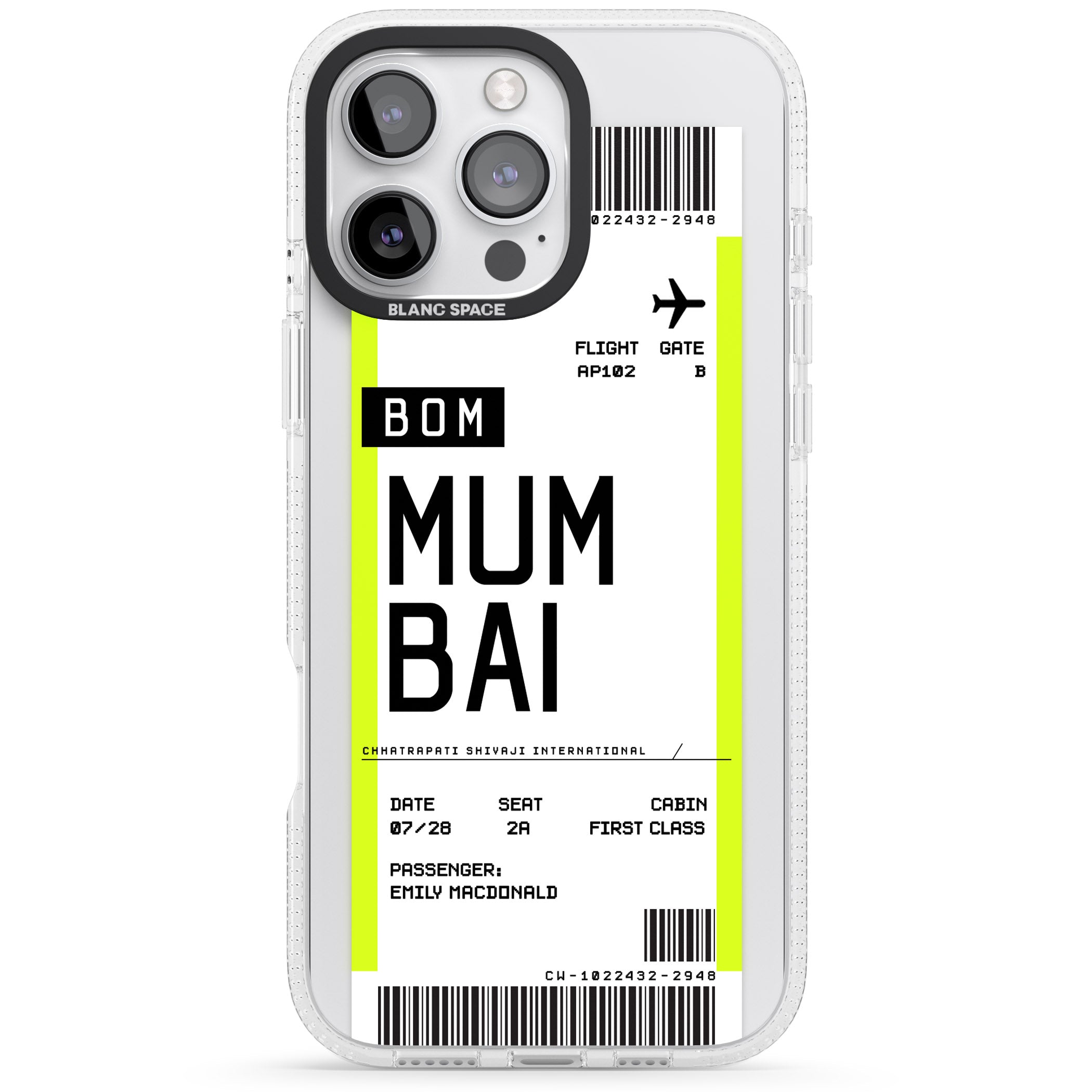 Personalised Mumbai Boarding Pass iPhone 16 Pro Max / 16 Pro Clear Case Impact Air - Blanc Space