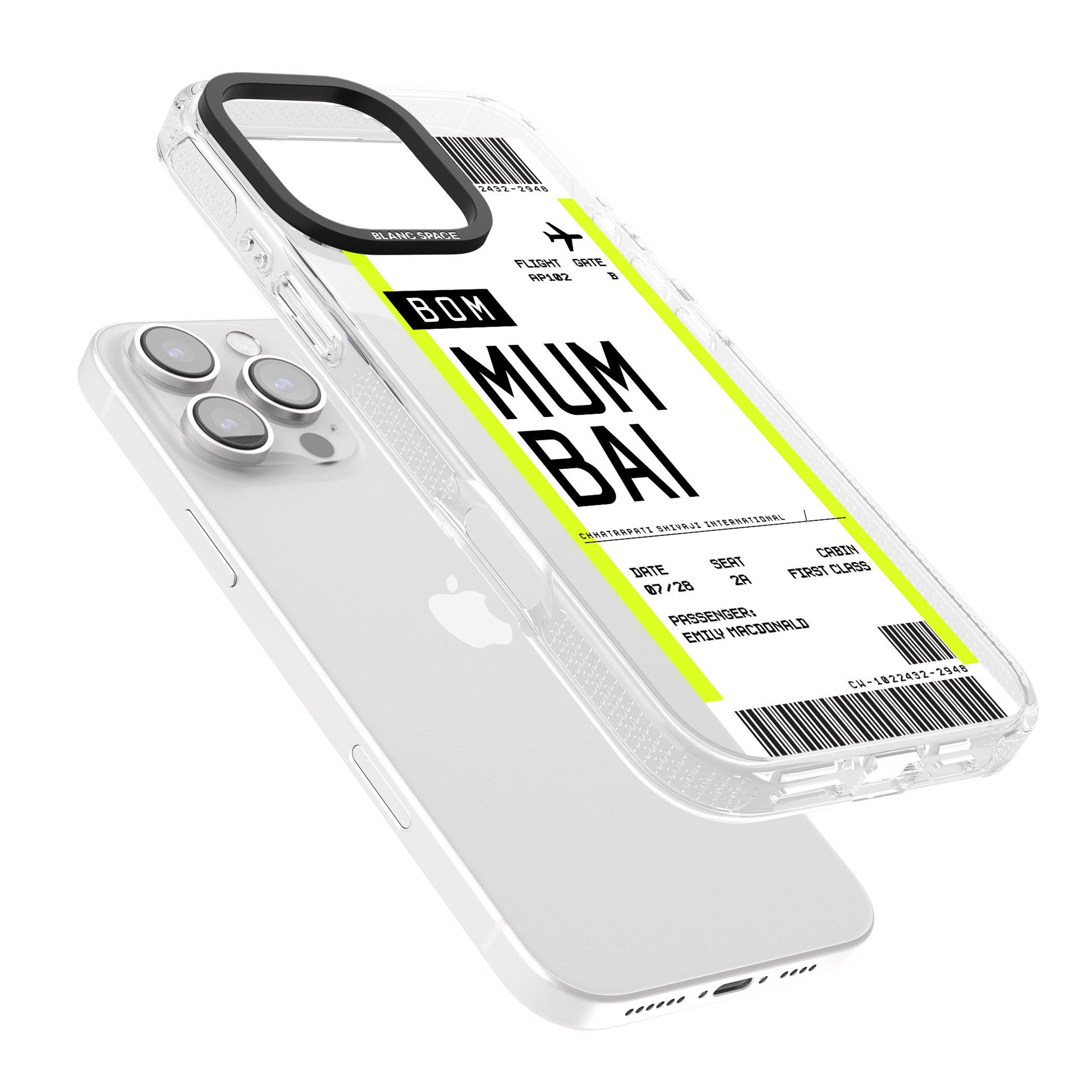 Personalised Mumbai Boarding Pass iPhone 16 Pro Max / 16 Pro Clear Case Impact Air - Blanc Space