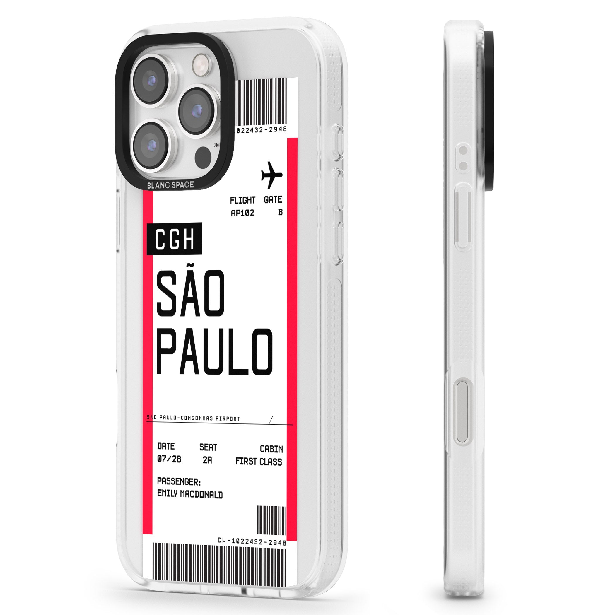 Personalised São Paulo Boarding Pass iPhone 16 Pro Max / 16 Pro Clear Case Impact Air - Blanc Space