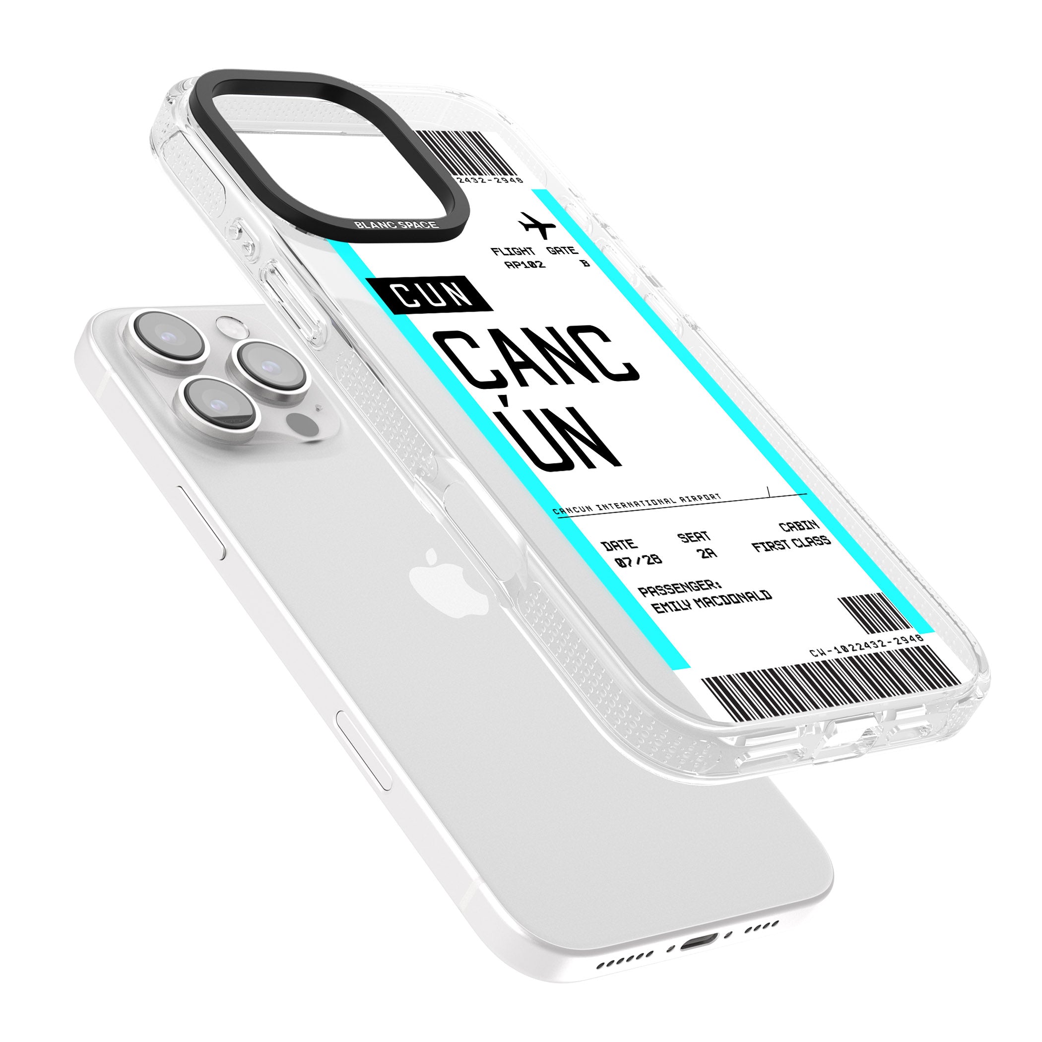 Personalised Cancún Boarding Pass iPhone 16 Pro Max / 16 Pro Clear Case Impact Air - Blanc Space