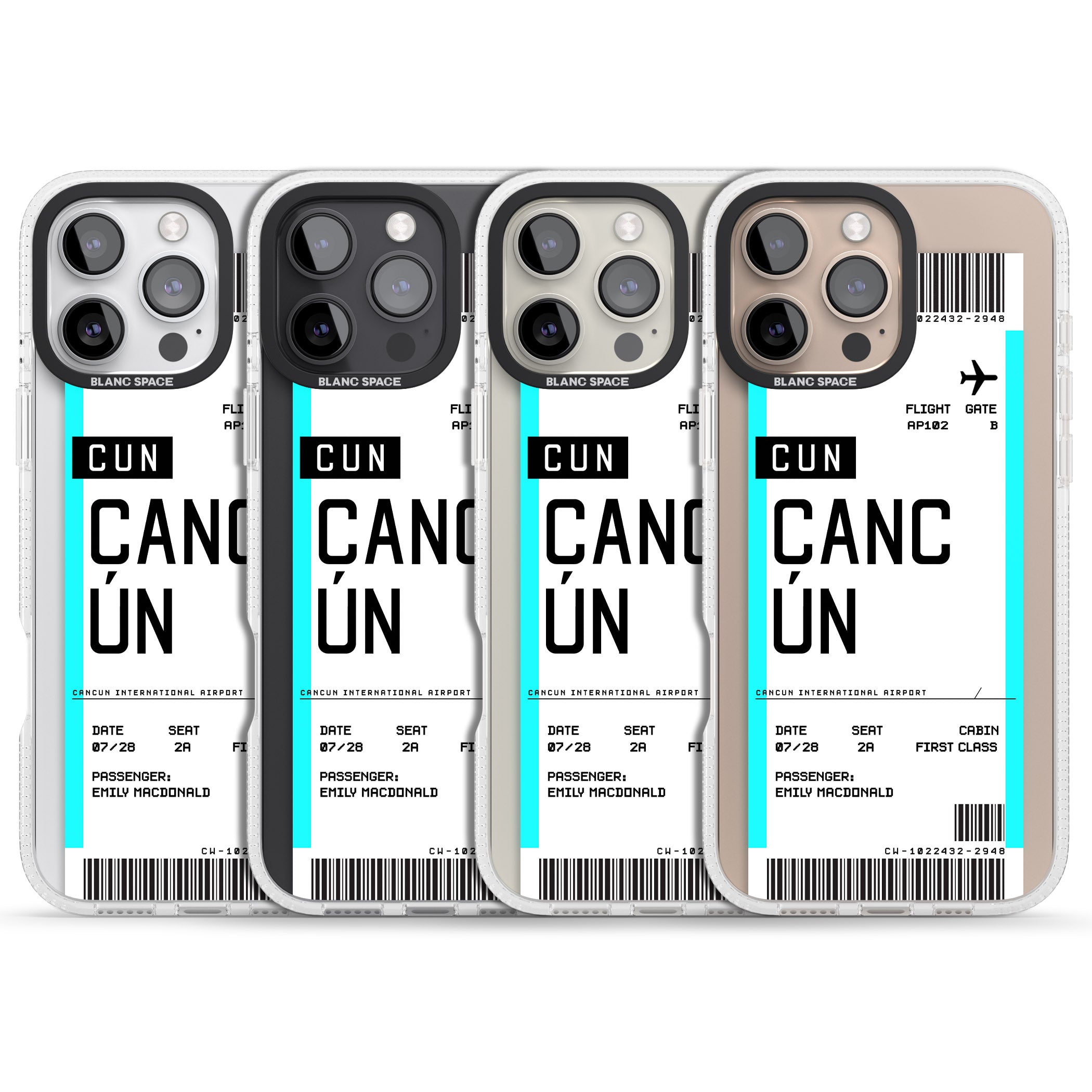 Personalised Cancún Boarding Pass iPhone 16 Pro Max / 16 Pro Clear Case Impact Air - Blanc Space