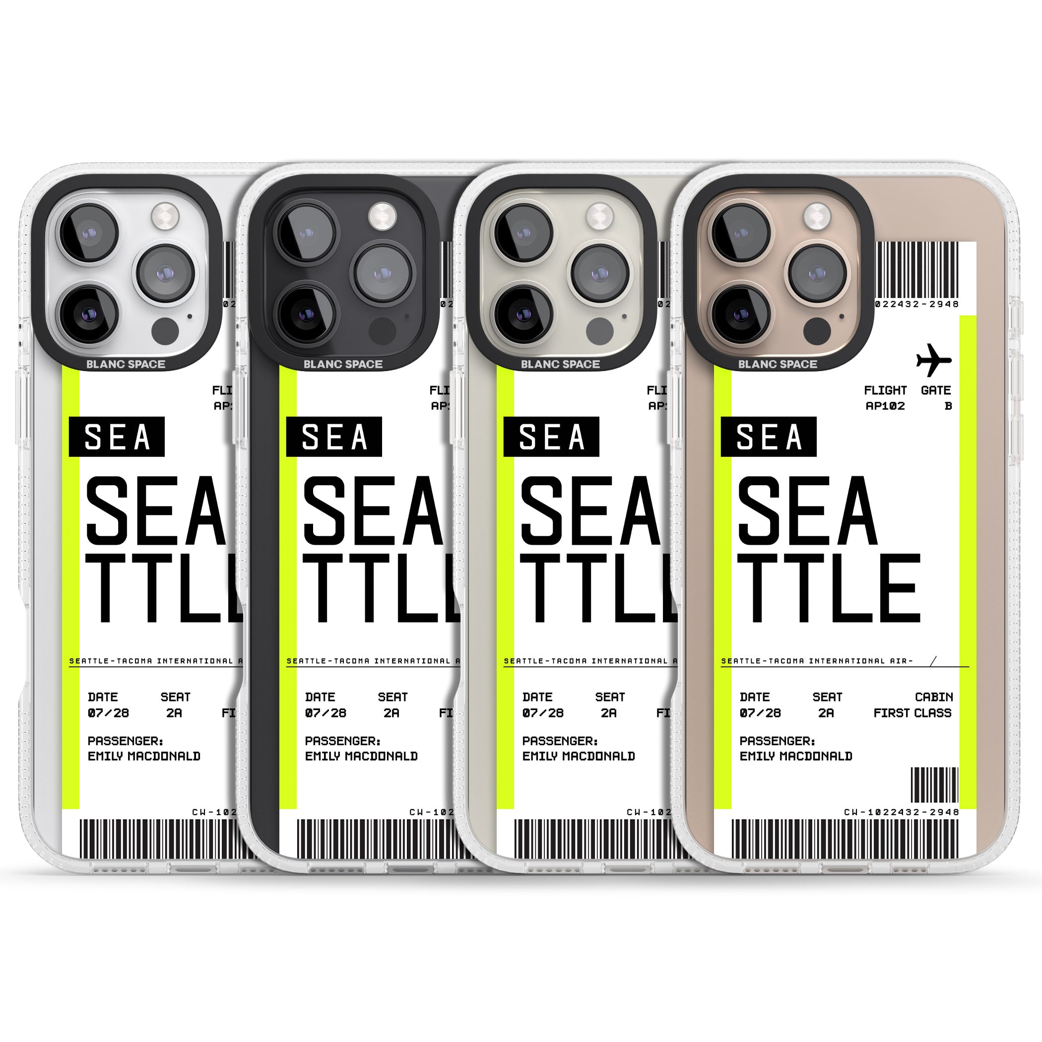 Personalised Seattle Boarding Pass iPhone 16 Pro Max / 16 Pro Clear Case Impact Air - Blanc Space