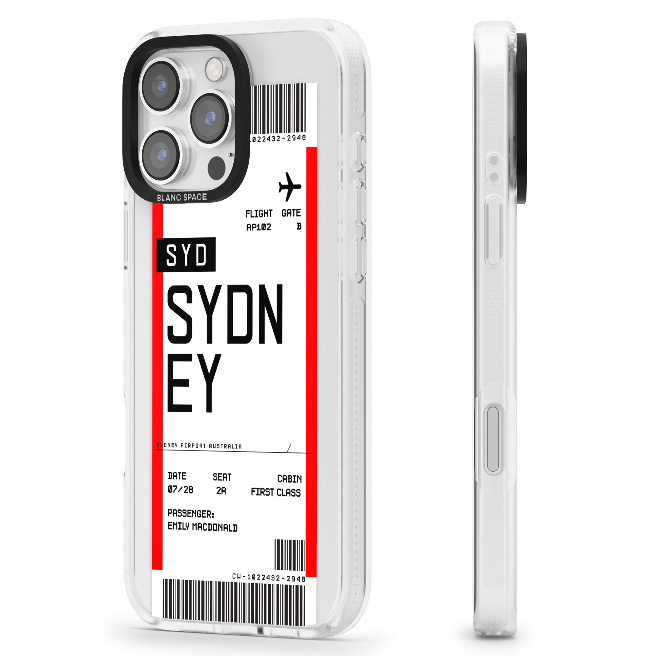 Personalised Sydney Boarding Pass iPhone 16 Pro Max / 16 Pro Clear Case Impact Air - Blanc Space
