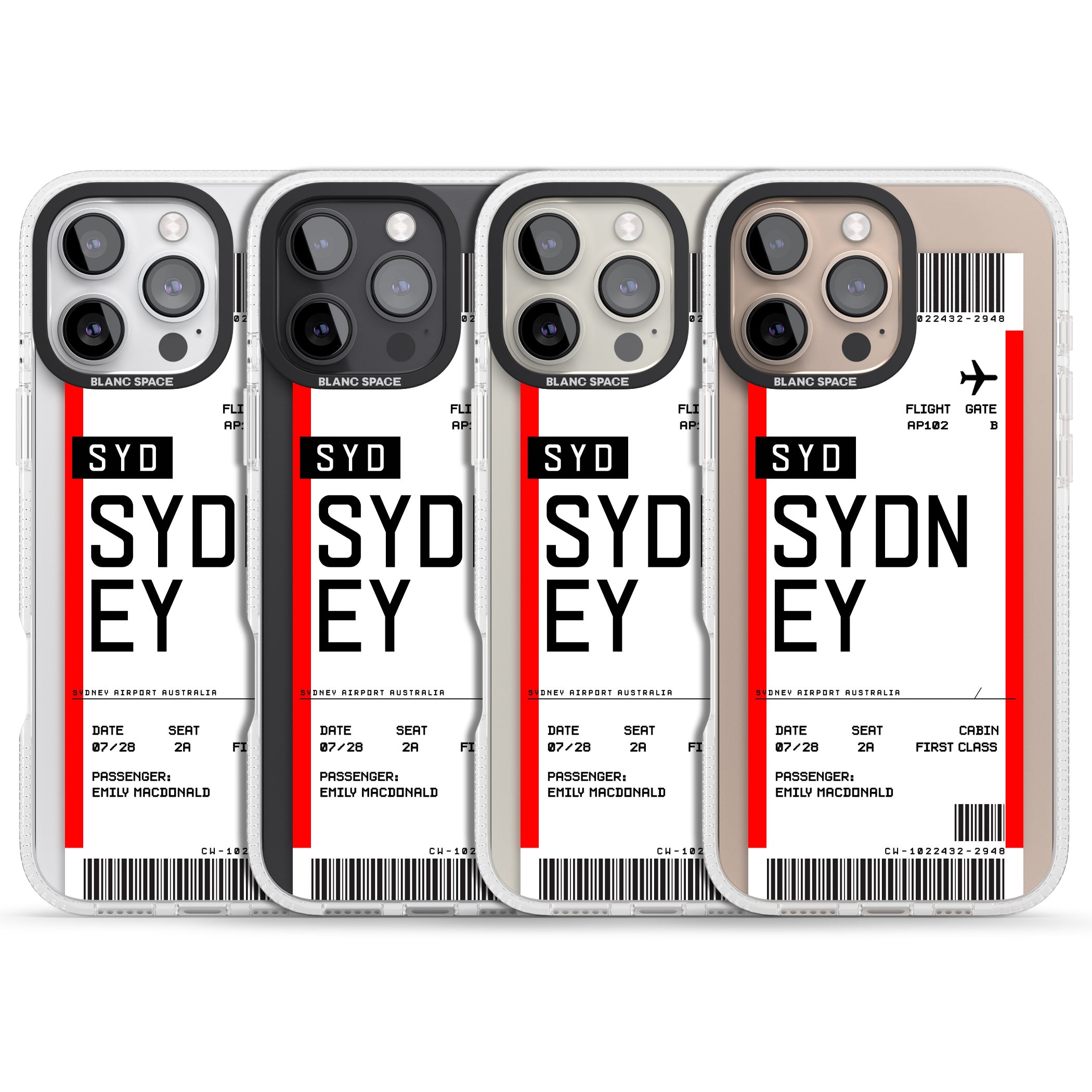 Personalised Sydney Boarding Pass iPhone 16 Pro Max / 16 Pro Clear Case Impact Air - Blanc Space