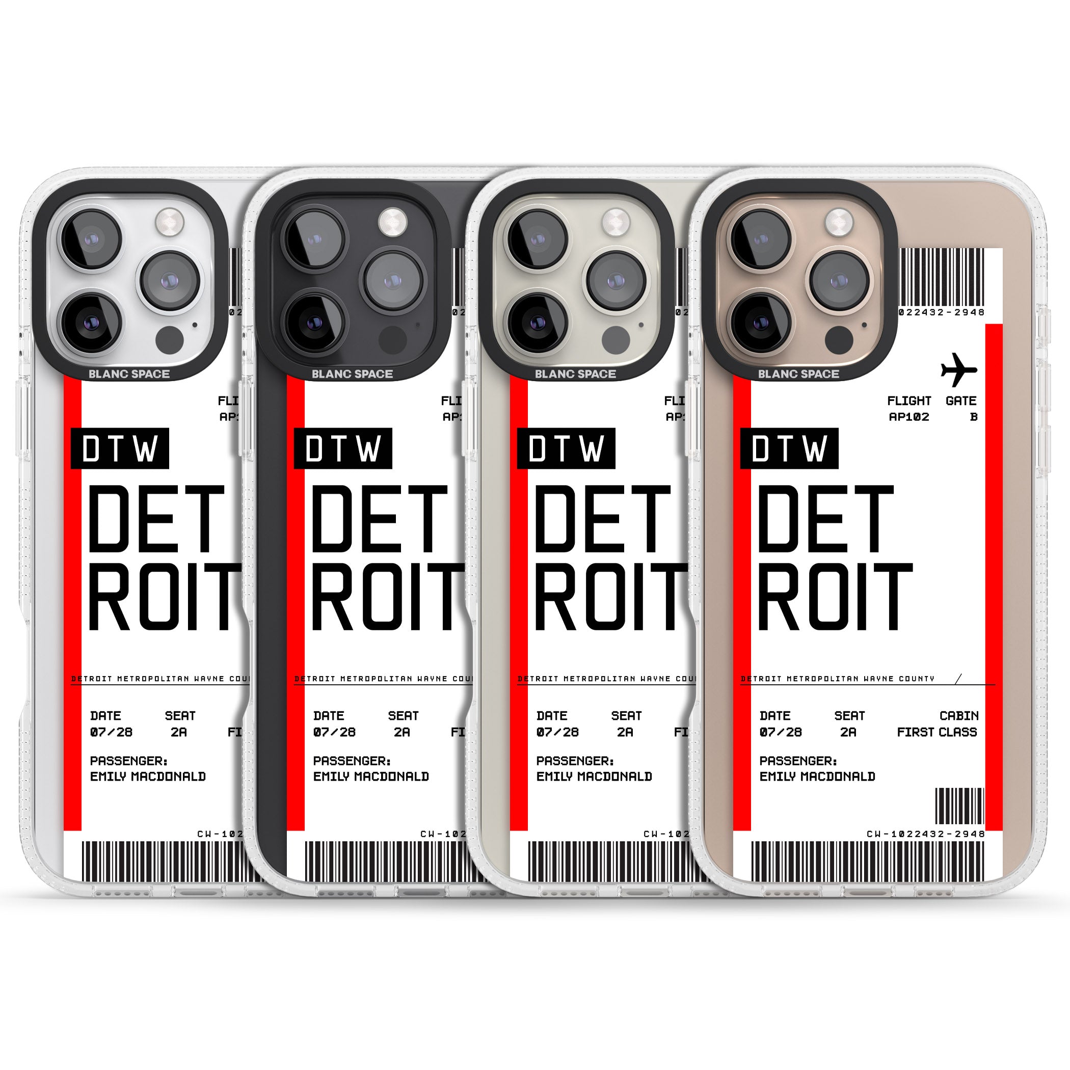 Personalised Detroit Boarding Pass iPhone 16 Pro Max / 16 Pro Clear Case Impact Air - Blanc Space