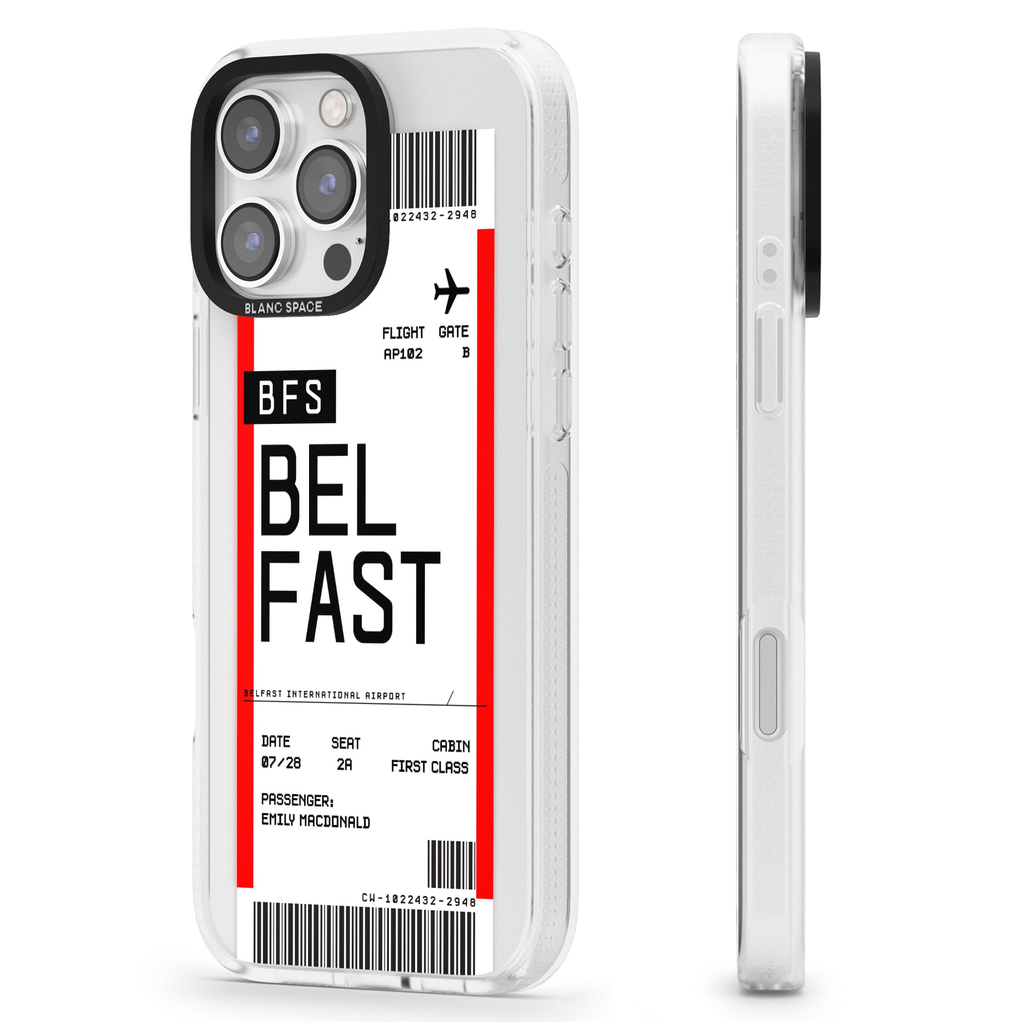 Personalised Belfast Boarding Pass iPhone 16 Pro Max / 16 Pro Clear Case Impact Air - Blanc Space