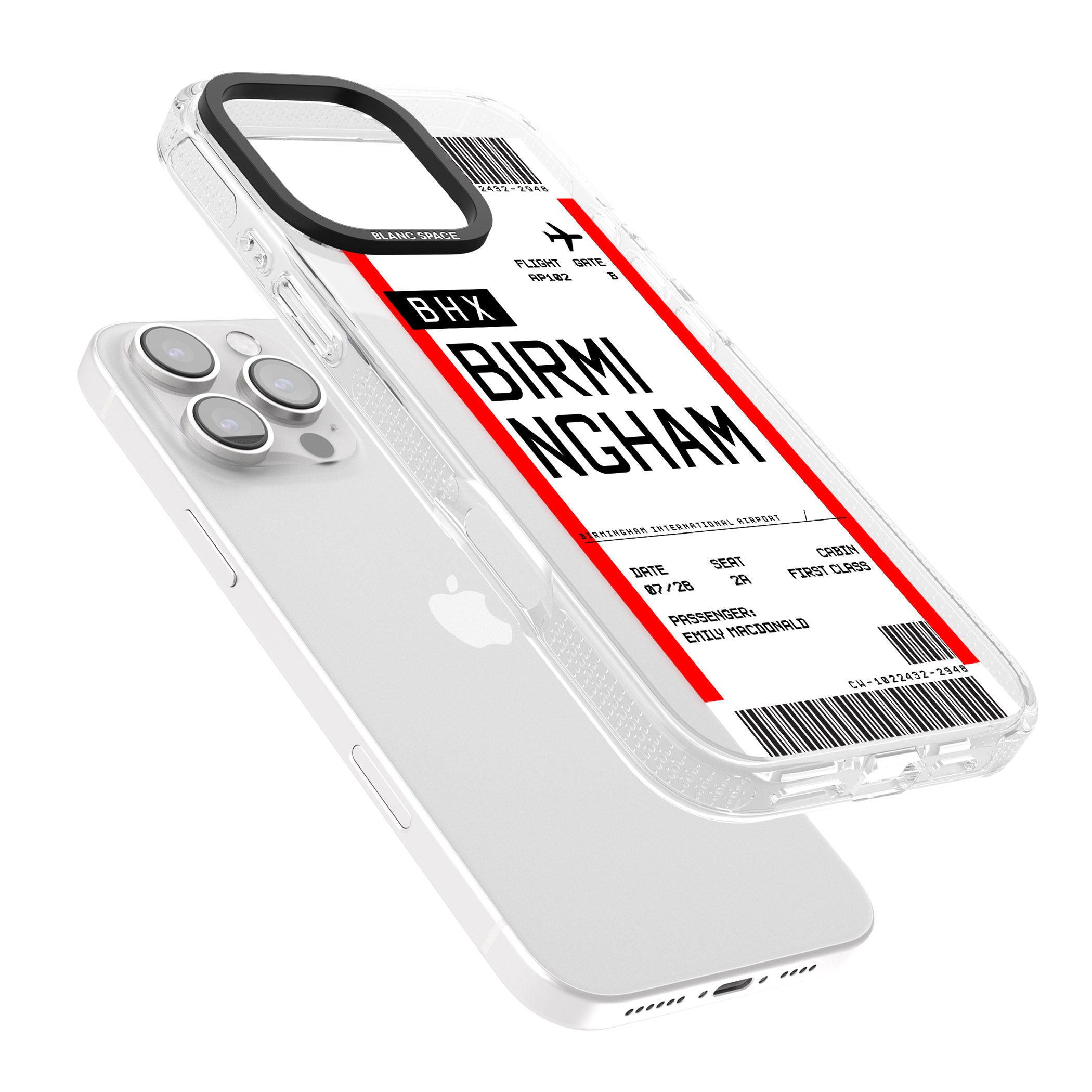 Personalised Birmingham Boarding Pass iPhone 16 Pro Max / 16 Pro Clear Case Impact Air - Blanc Space