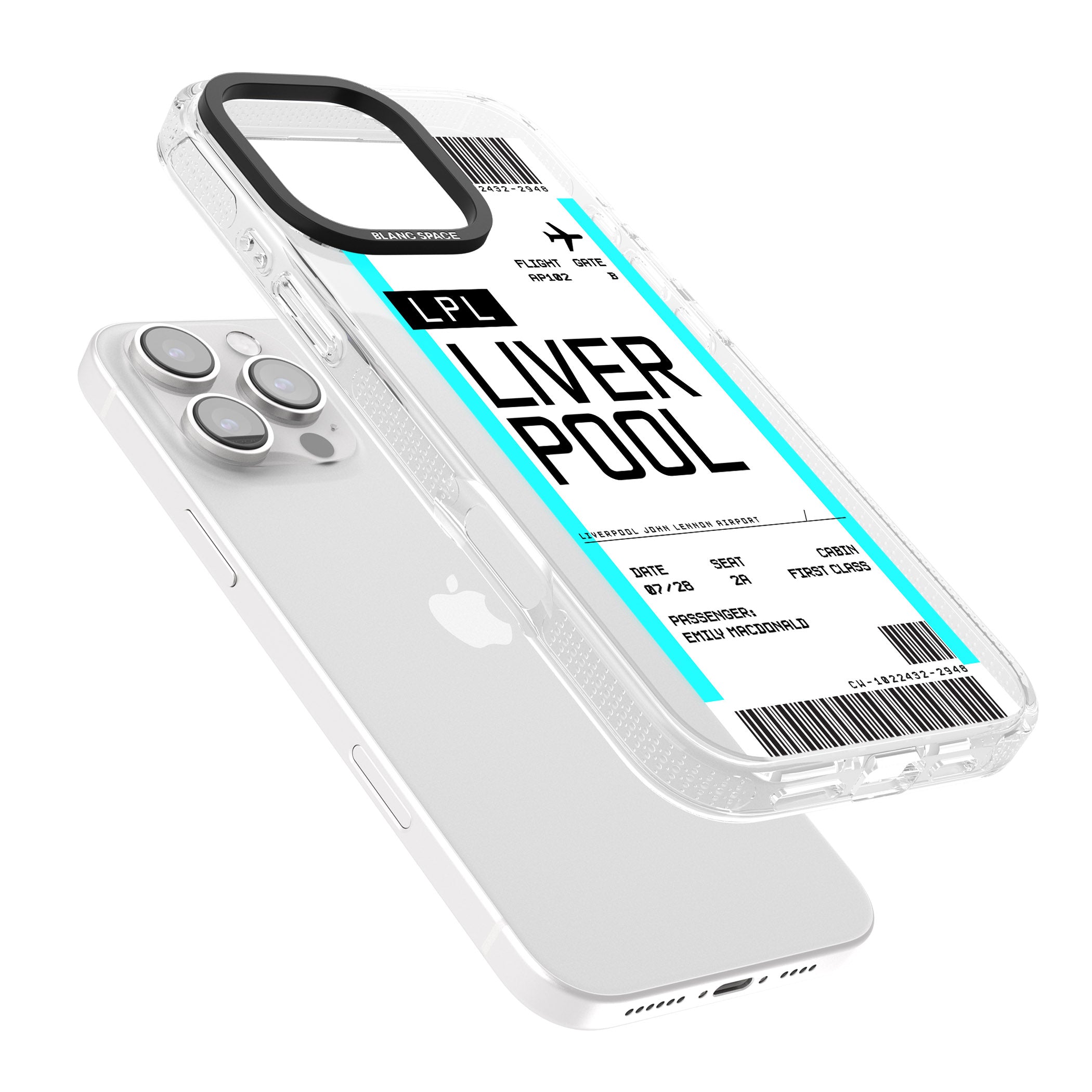 Personalised Liverpool Boarding Pass iPhone 16 Pro Max / 16 Pro Clear Case Impact Air - Blanc Space