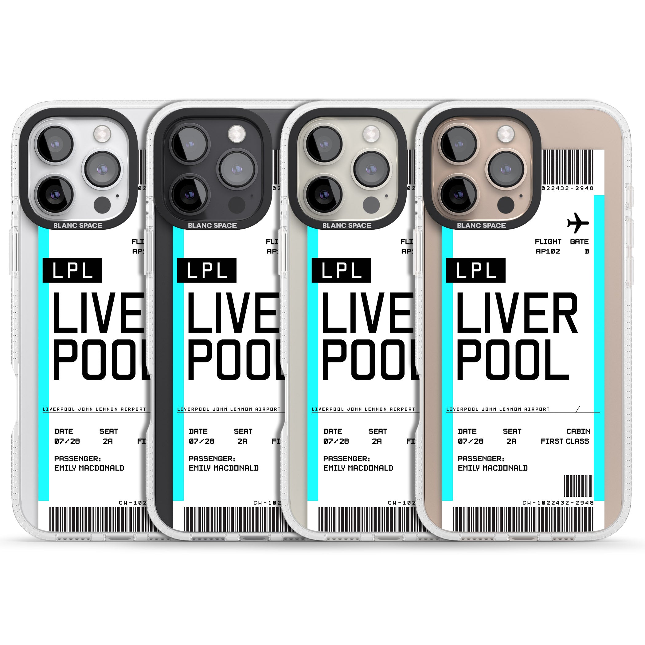 Personalised Liverpool Boarding Pass iPhone 16 Pro Max / 16 Pro Clear Case Impact Air - Blanc Space
