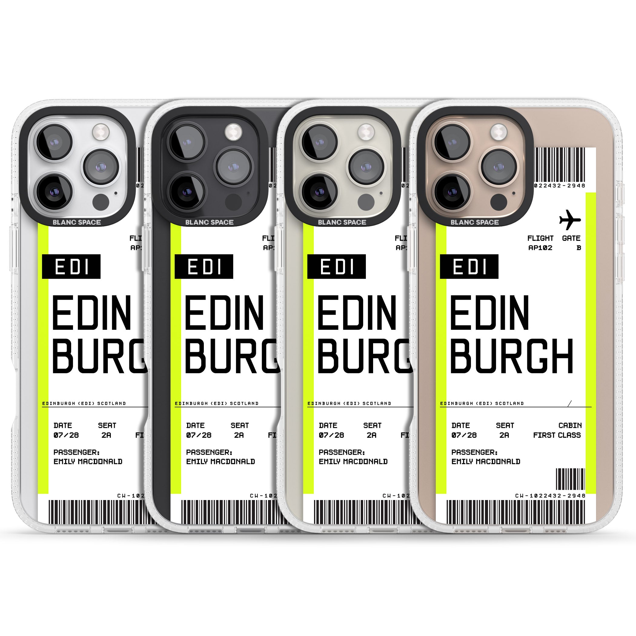 Personalised Edinburgh Boarding Pass iPhone 16 Pro Max / 16 Pro Clear Case Impact Air - Blanc Space