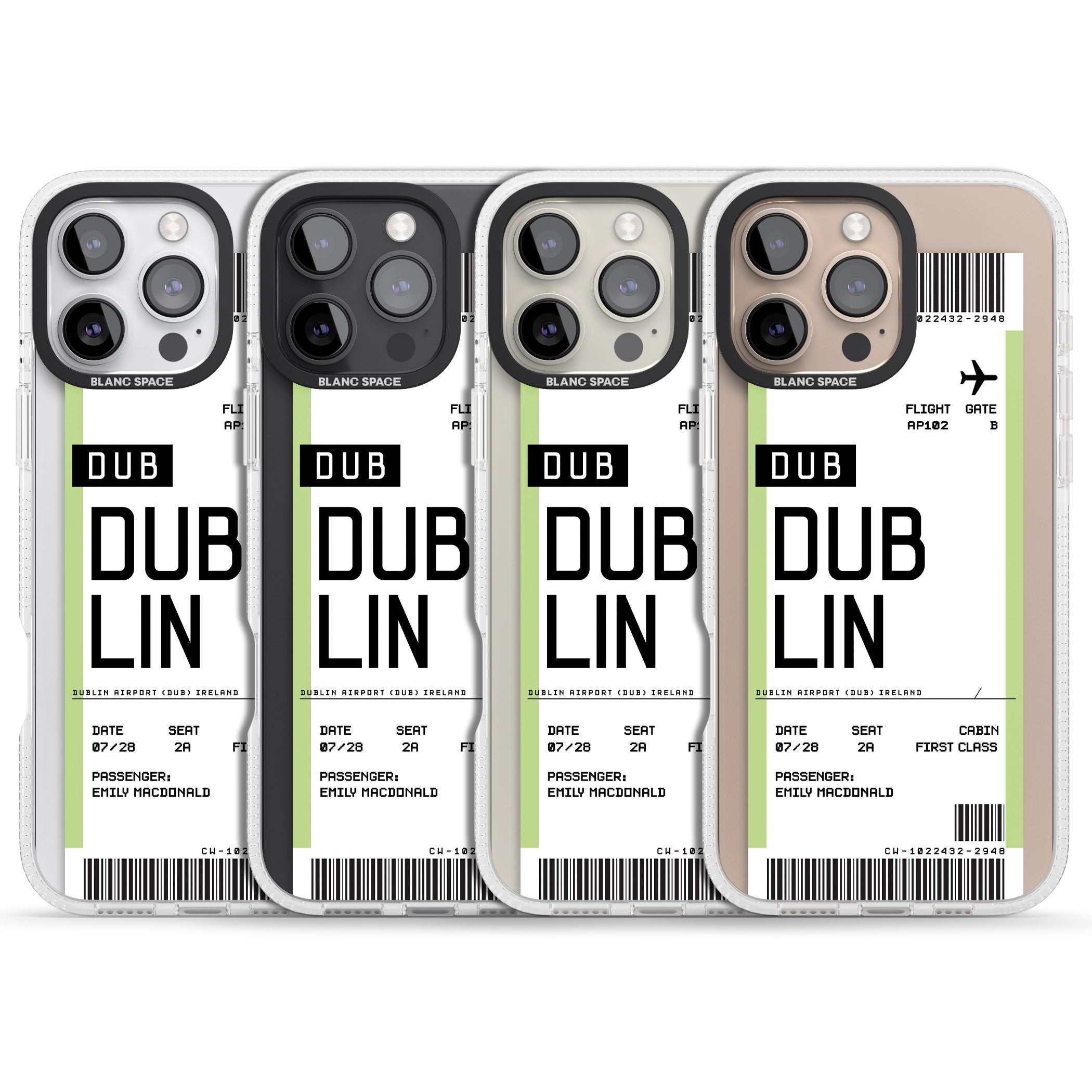 Personalised Dublin Boarding Pass iPhone 16 Pro Max / 16 Pro Clear Case Impact Air - Blanc Space