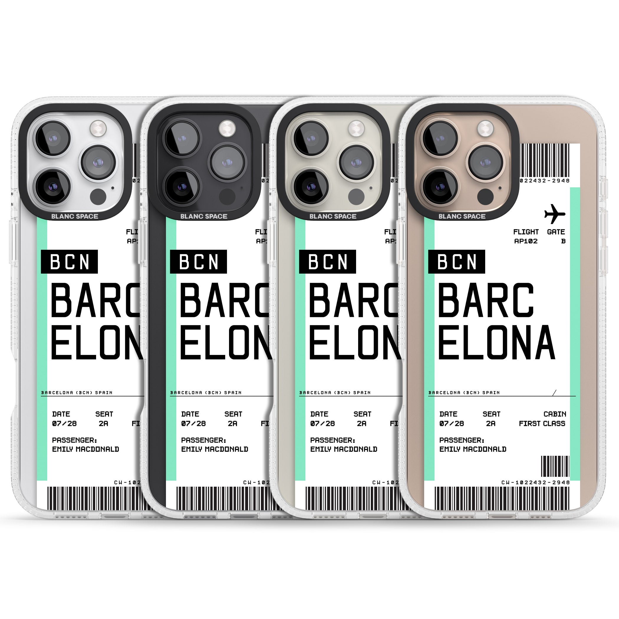 Personalised Barcelona Boarding Pass iPhone 16 Pro Max / 16 Pro Clear Case Impact Air - Blanc Space