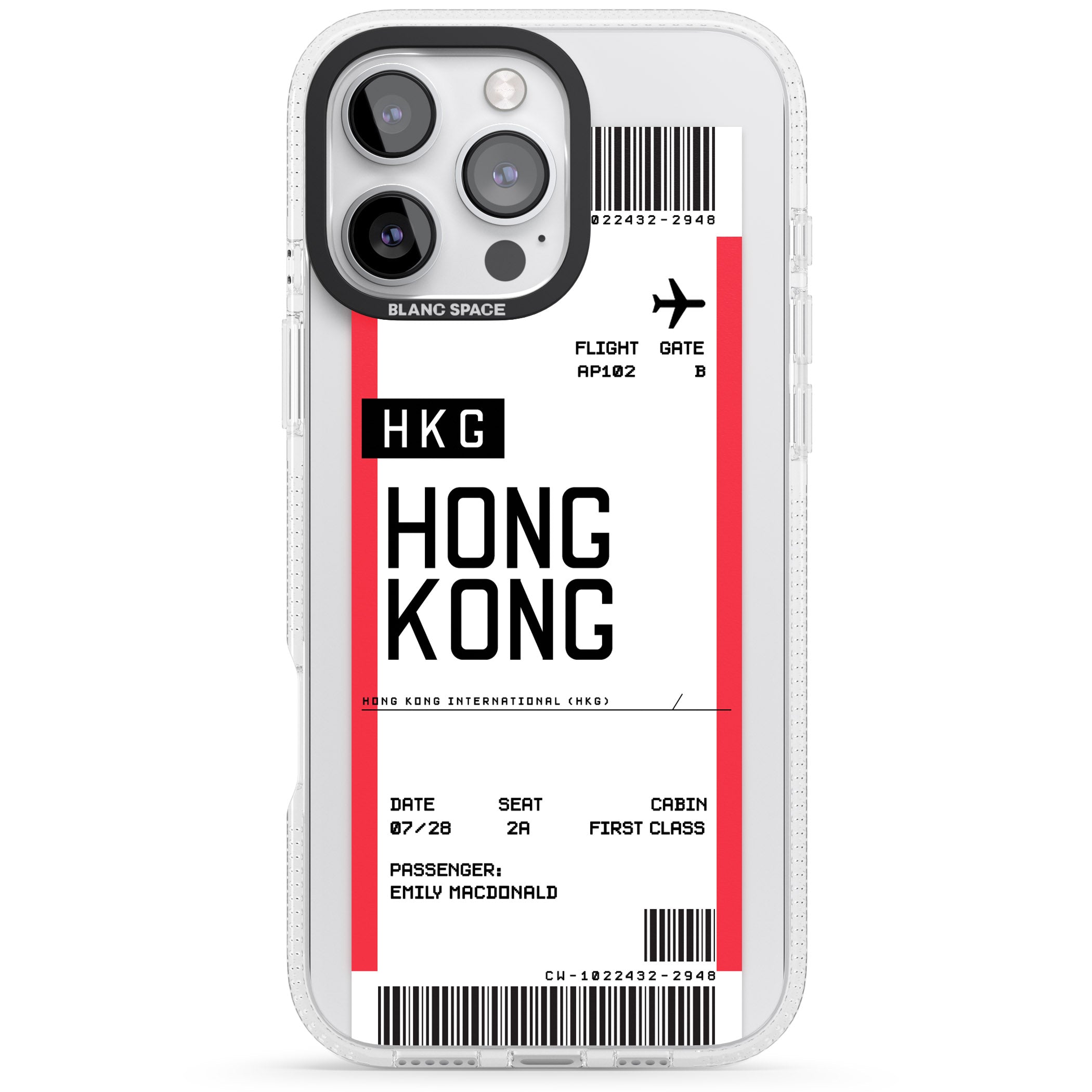 Personalised Hong Kong Boarding Pass iPhone 16 Pro Max / 16 Pro Clear Case Impact Air - Blanc Space