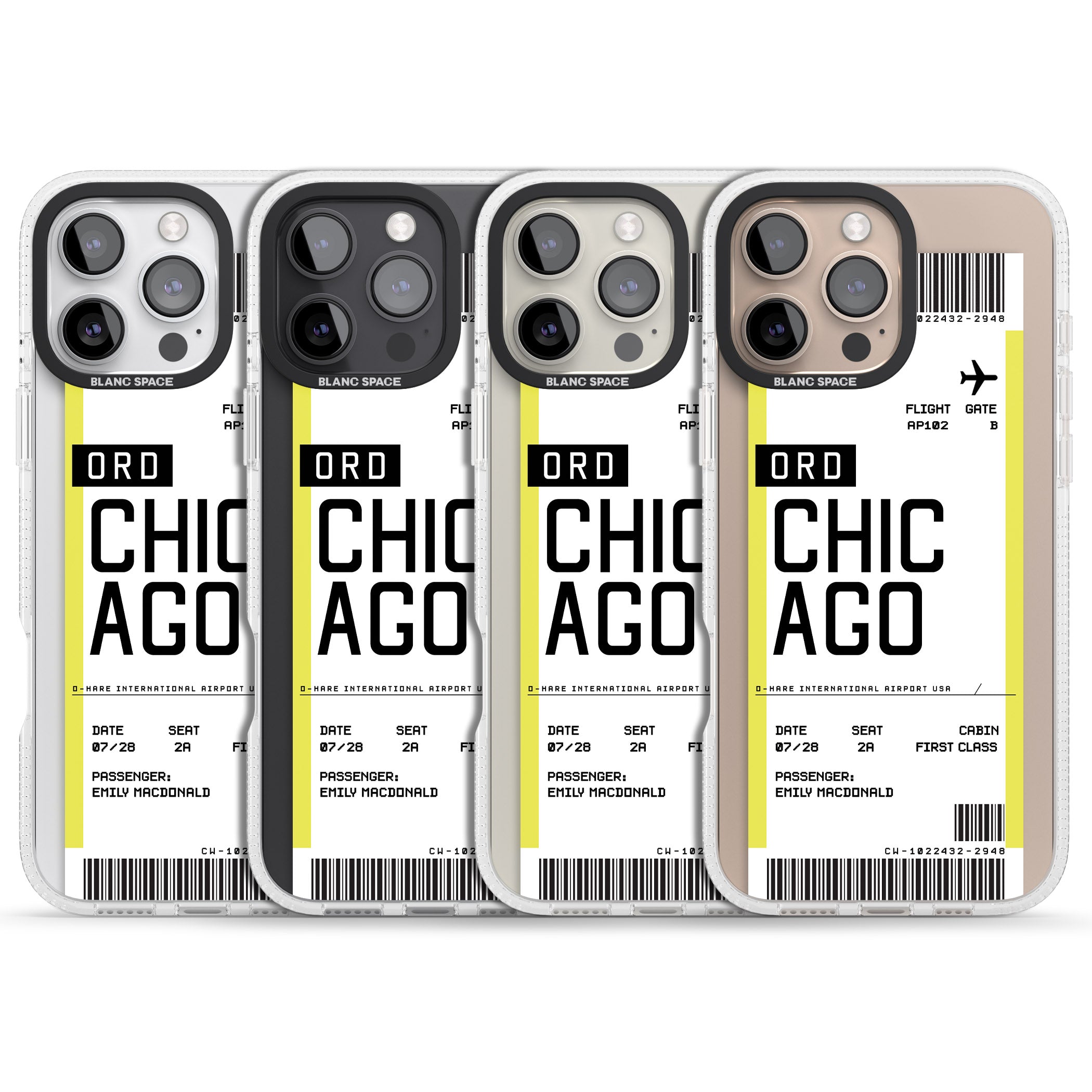 Personalised Chicago Boarding Pass iPhone 16 Pro Max / 16 Pro Clear Case Impact Air - Blanc Space