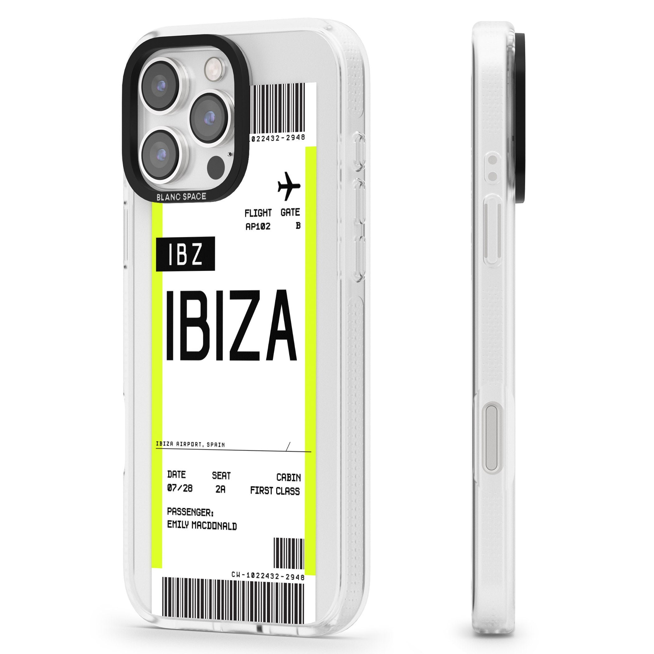 Personalised Ibiza Boarding Pass iPhone 16 Pro Max / 16 Pro Clear Case Impact Air - Blanc Space