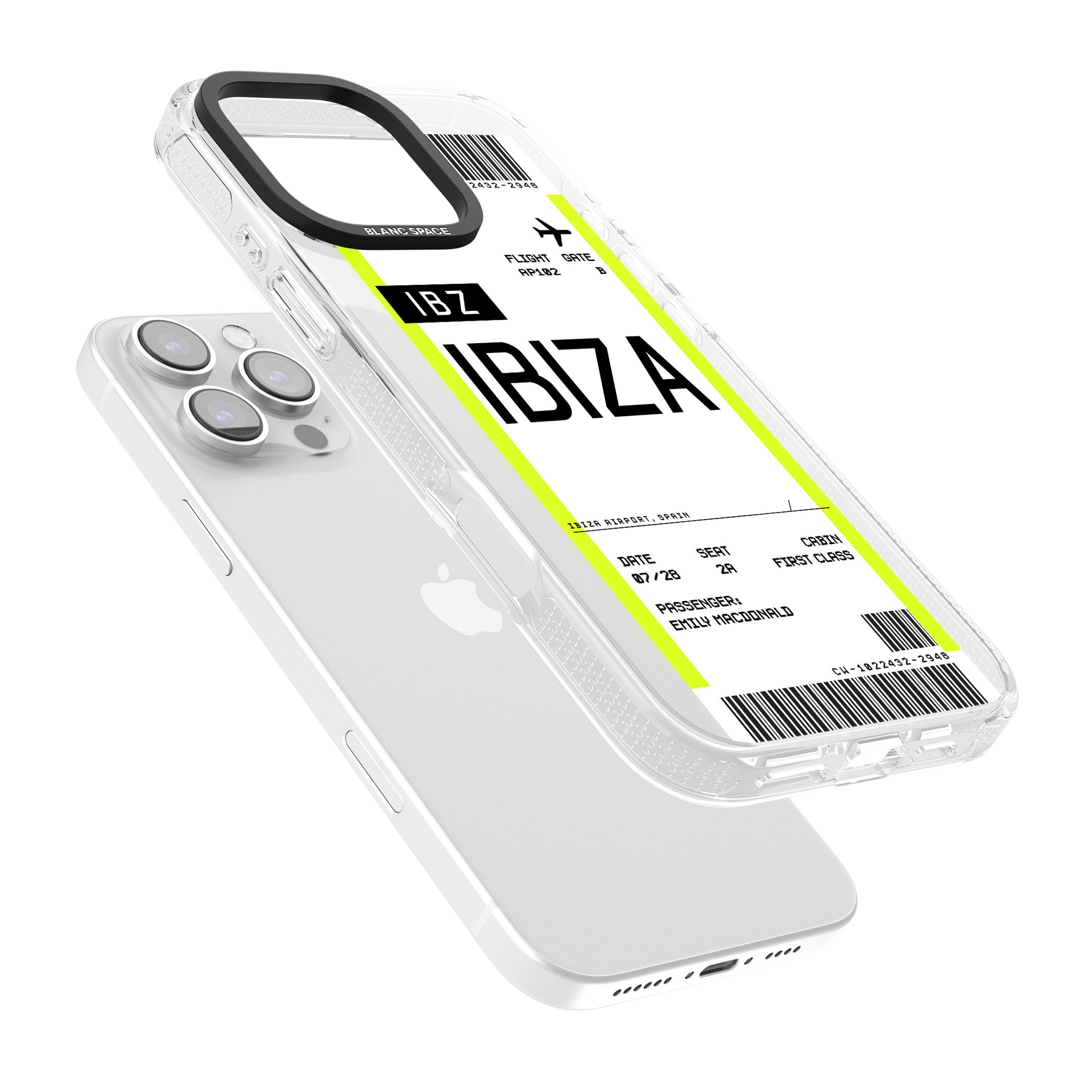 Personalised Ibiza Boarding Pass iPhone 16 Pro Max / 16 Pro Clear Case Impact Air - Blanc Space