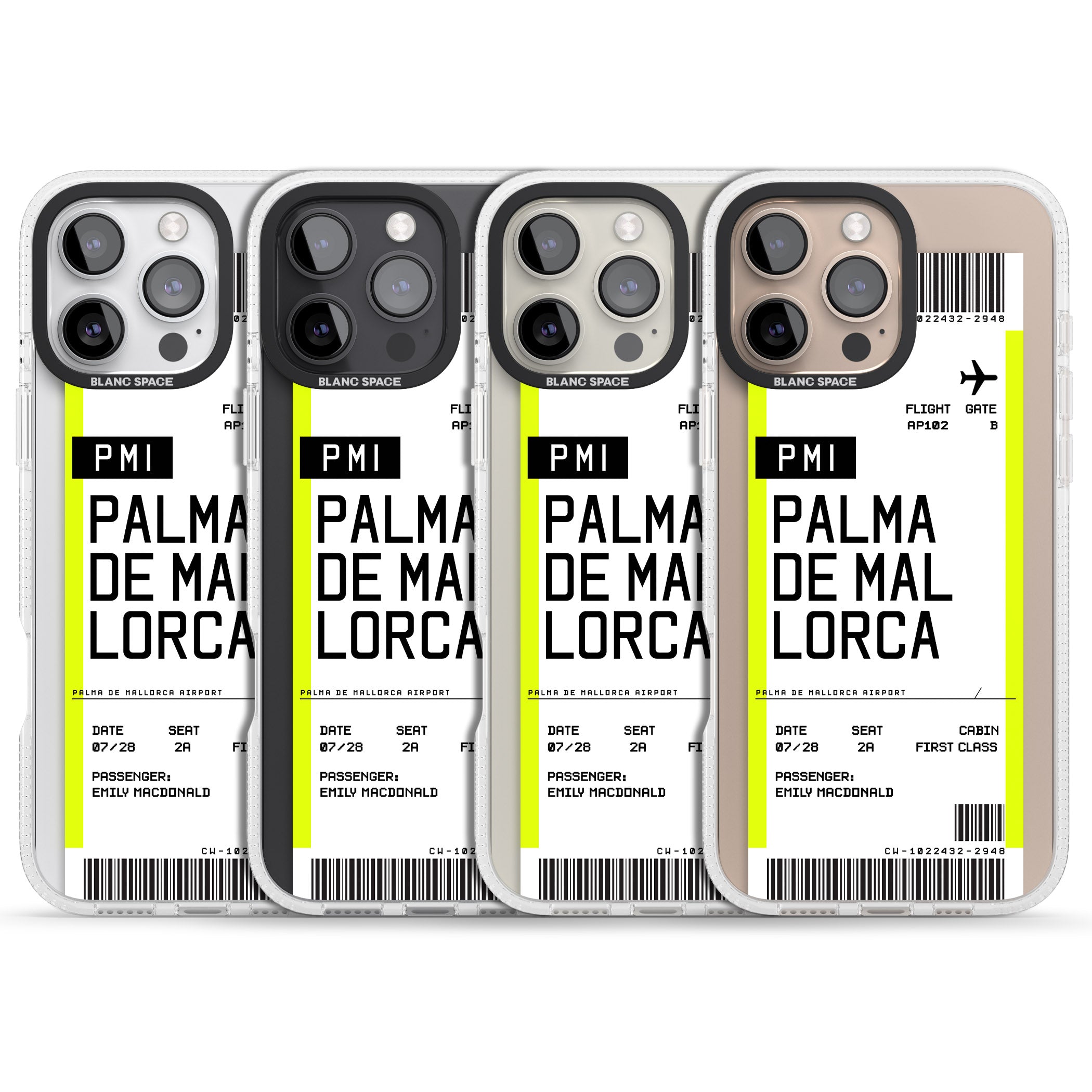 Personalised Palma De Mallorca Boarding Pass iPhone 16 Pro Max / 16 Pro Clear Case Impact Air - Blanc Space
