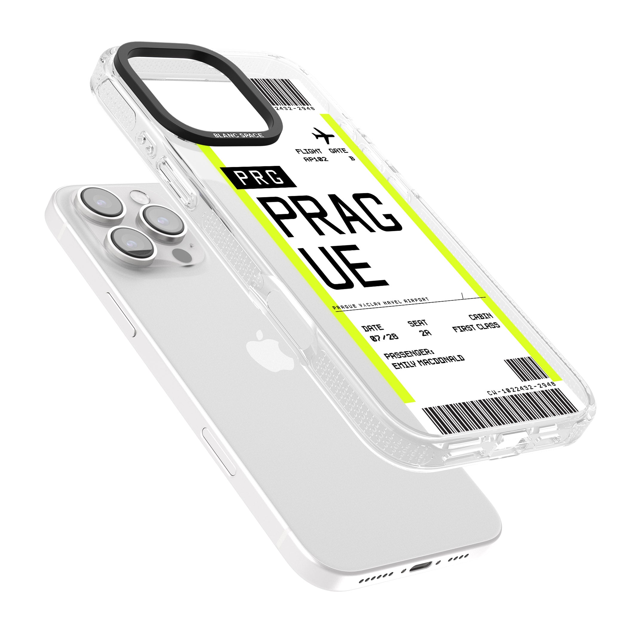 Personalised Prague Boarding Pass iPhone 16 Pro Max / 16 Pro Clear Case Impact Air - Blanc Space