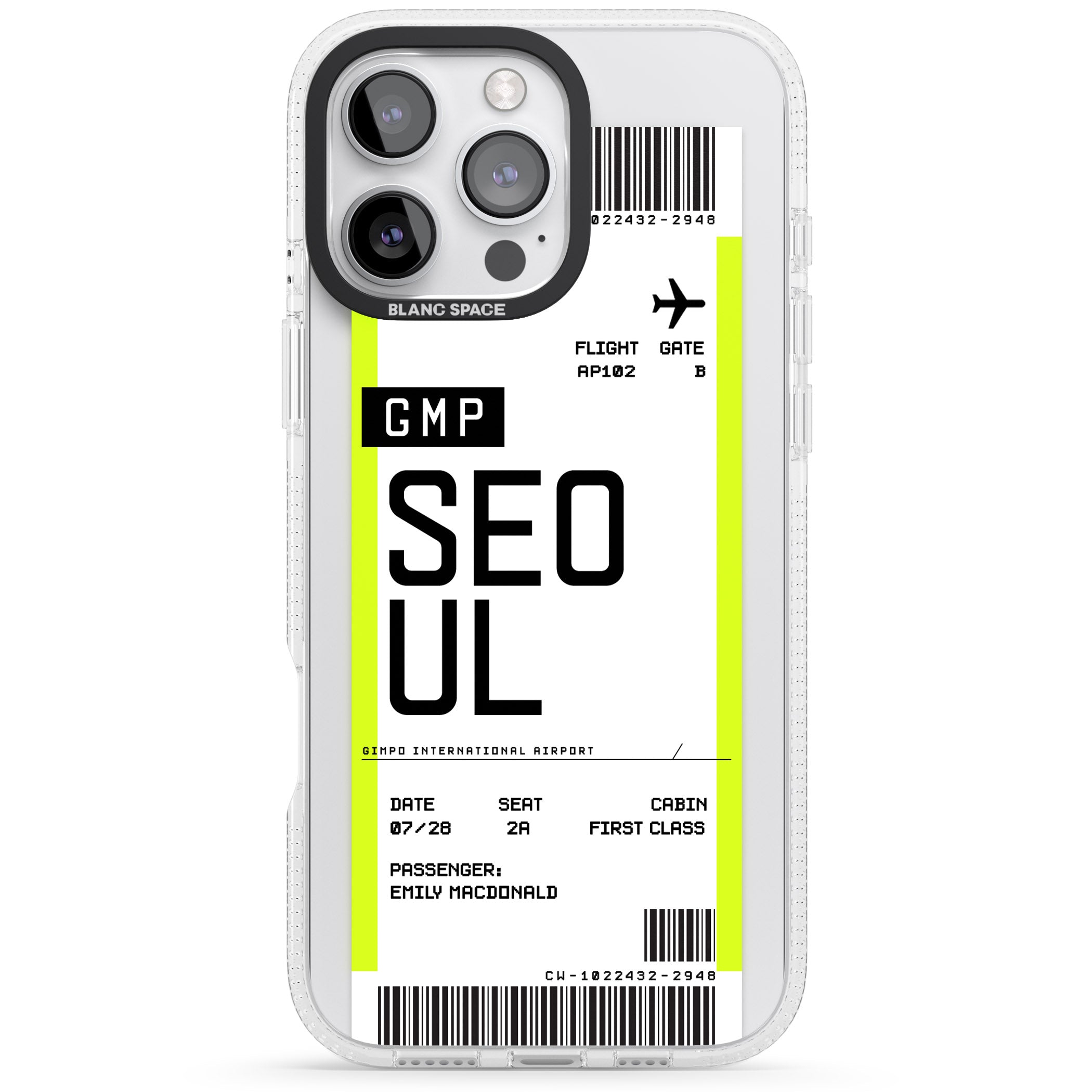 Personalised Seoul Boarding Pass iPhone 16 Pro Max / 16 Pro Clear Case Impact Air - Blanc Space