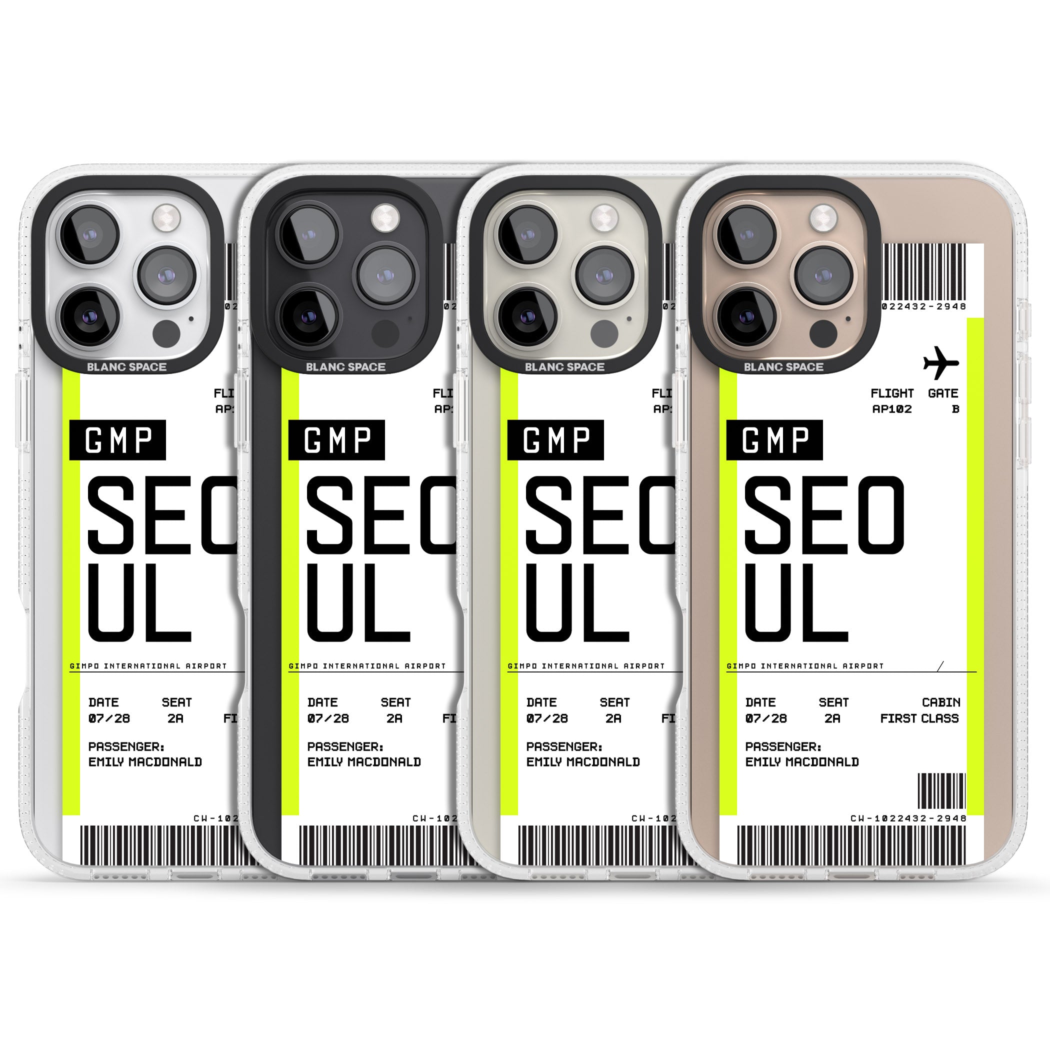 Personalised Seoul Boarding Pass iPhone 16 Pro Max / 16 Pro Clear Case Impact Air - Blanc Space
