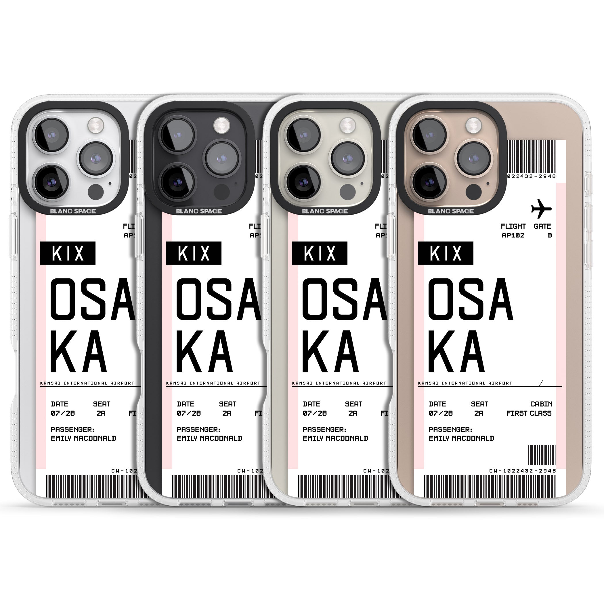 Personalised Osaka Boarding Pass iPhone 16 Pro Max / 16 Pro Clear Case Impact Air - Blanc Space