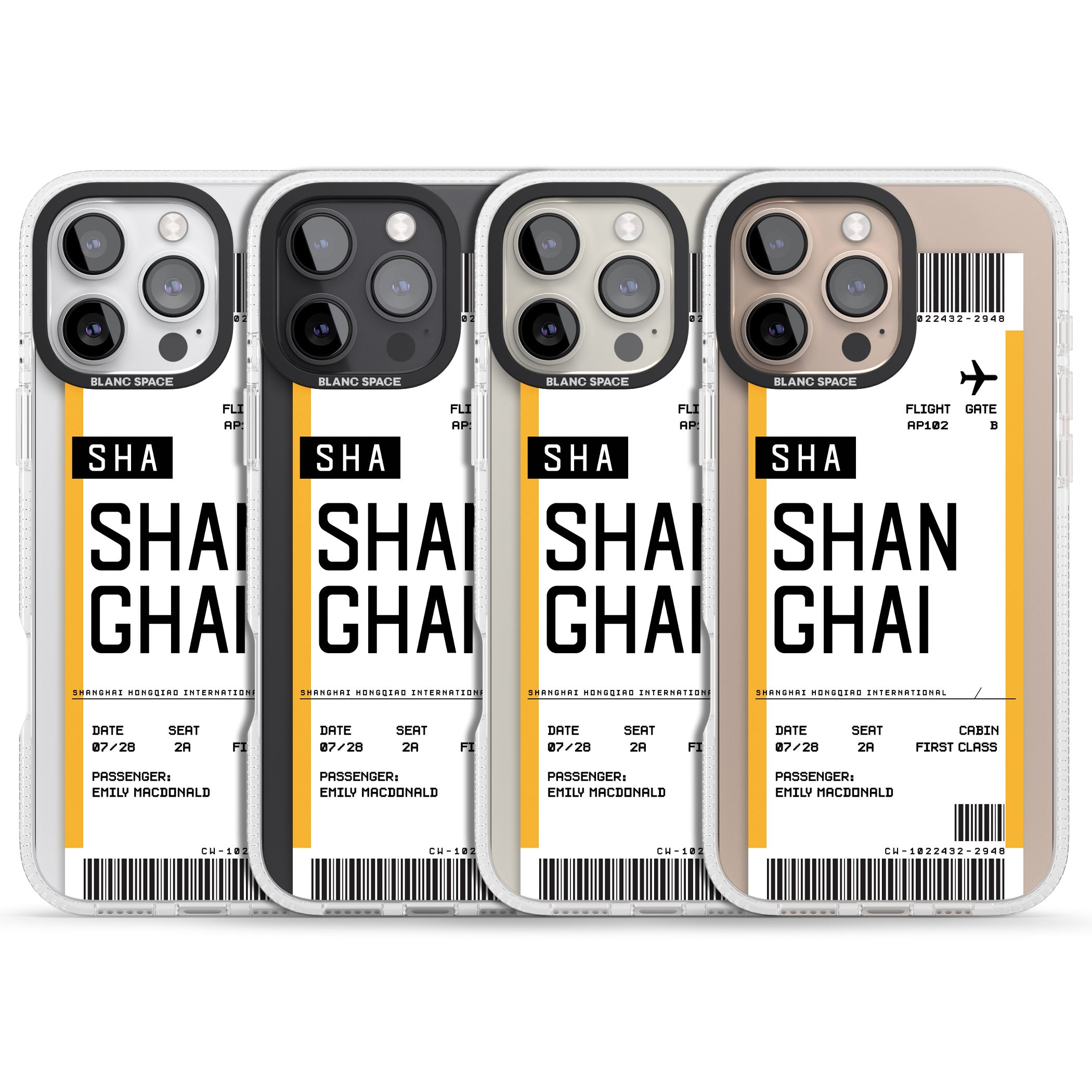 Personalised Shangai Boarding Pass iPhone 16 Pro Max / 16 Pro Clear Case Impact Air - Blanc Space