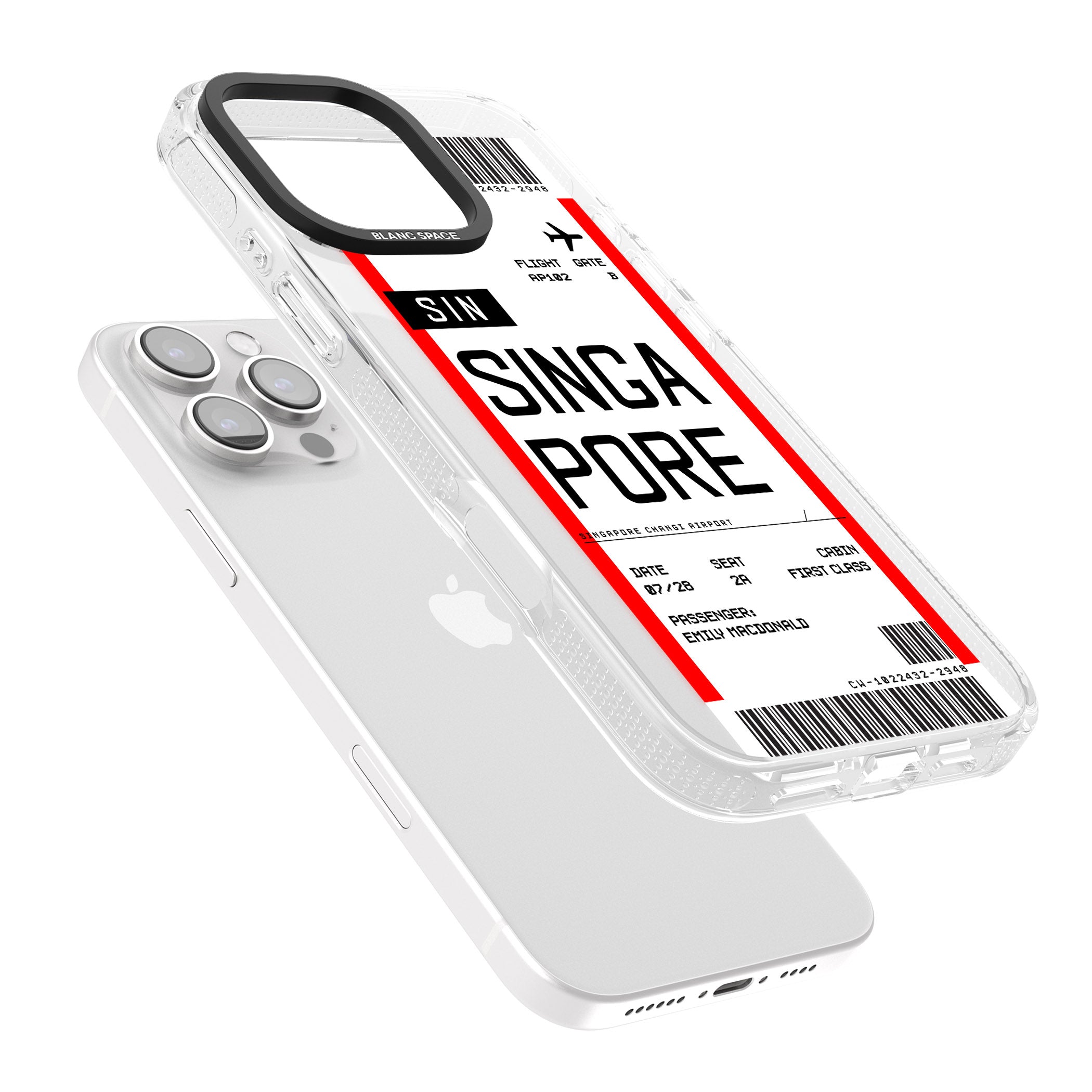 Personalised Singapore Boarding Pass iPhone 16 Pro Max / 16 Pro Clear Case Impact Air - Blanc Space